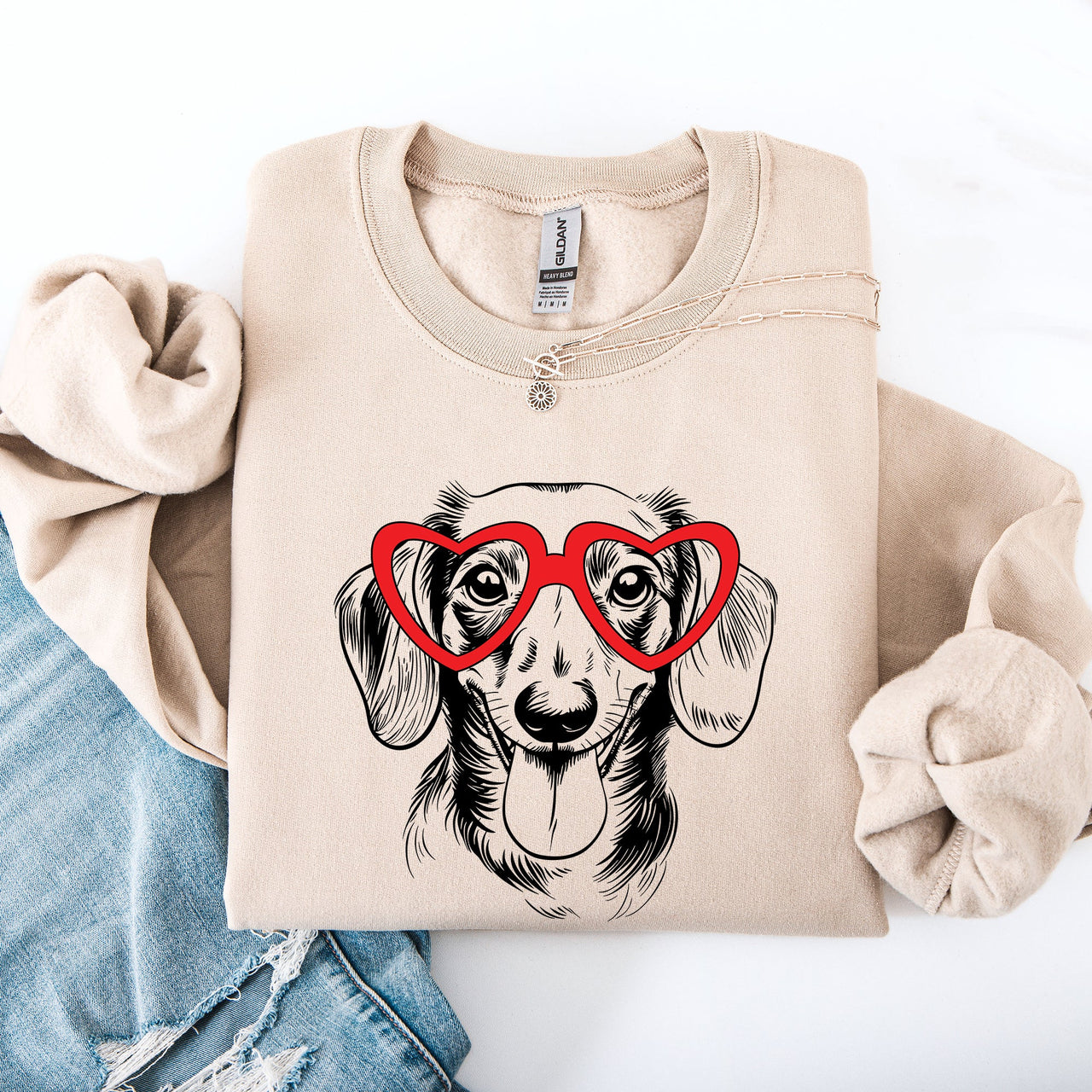 Dachshund Valentine's Day Celebration For Dog Lovers And Pet Parents With Lovable Long-Eared Pup Illustration Sweatshirt