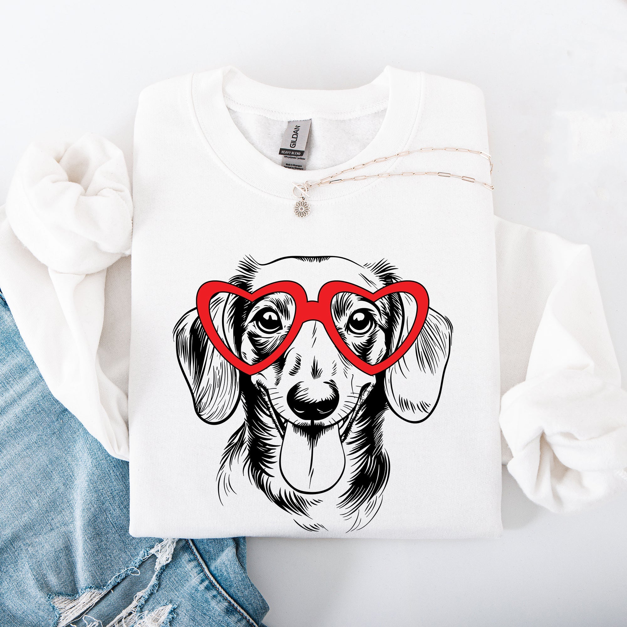Dachshund Valentine's Day Celebration For Dog Lovers And Pet Parents With Lovable Long-Eared Pup Illustration Sweatshirt