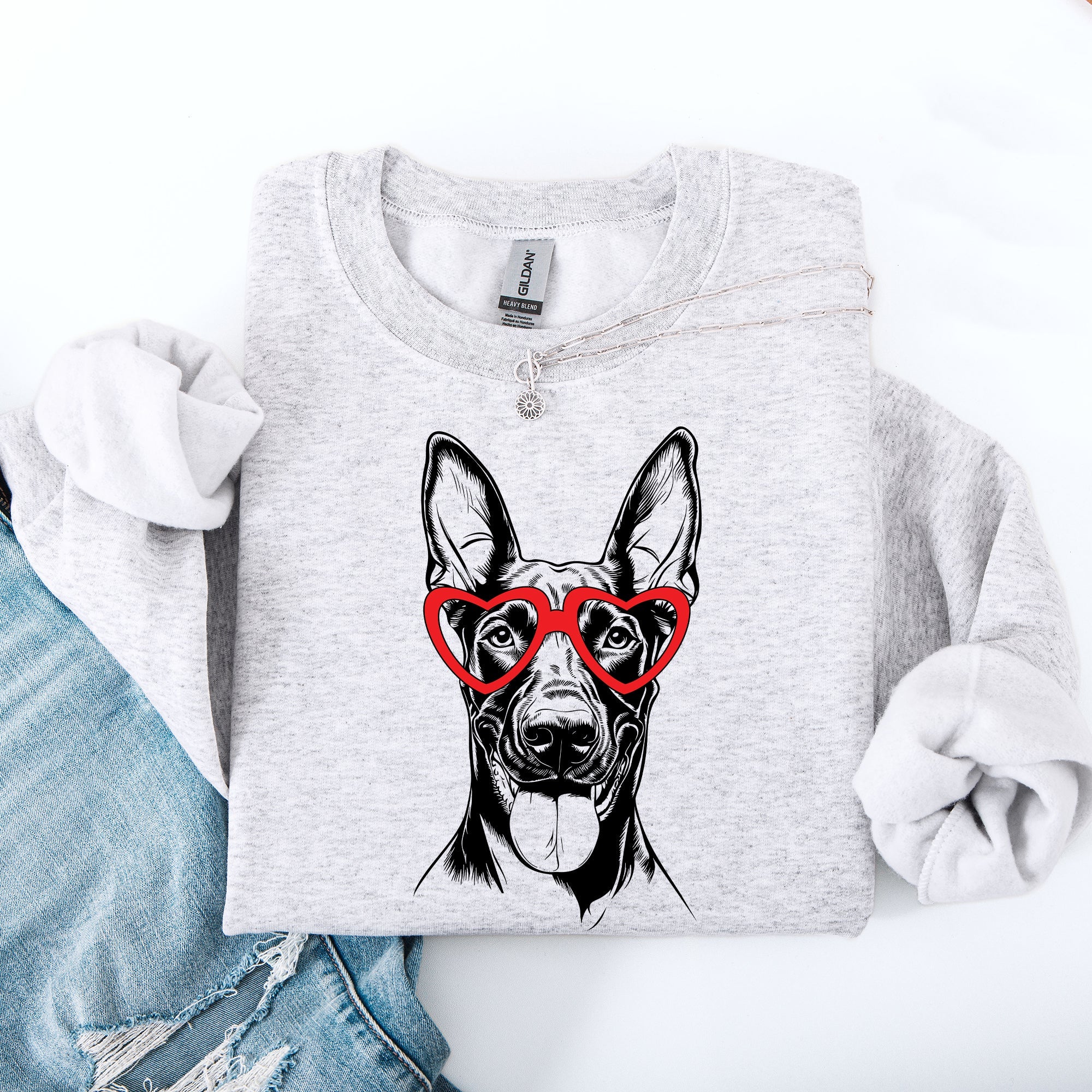 Doberman Valentine's Day Love For Dogs Heartbeat Design That Celebrates Loyal Companions Sweatshirt