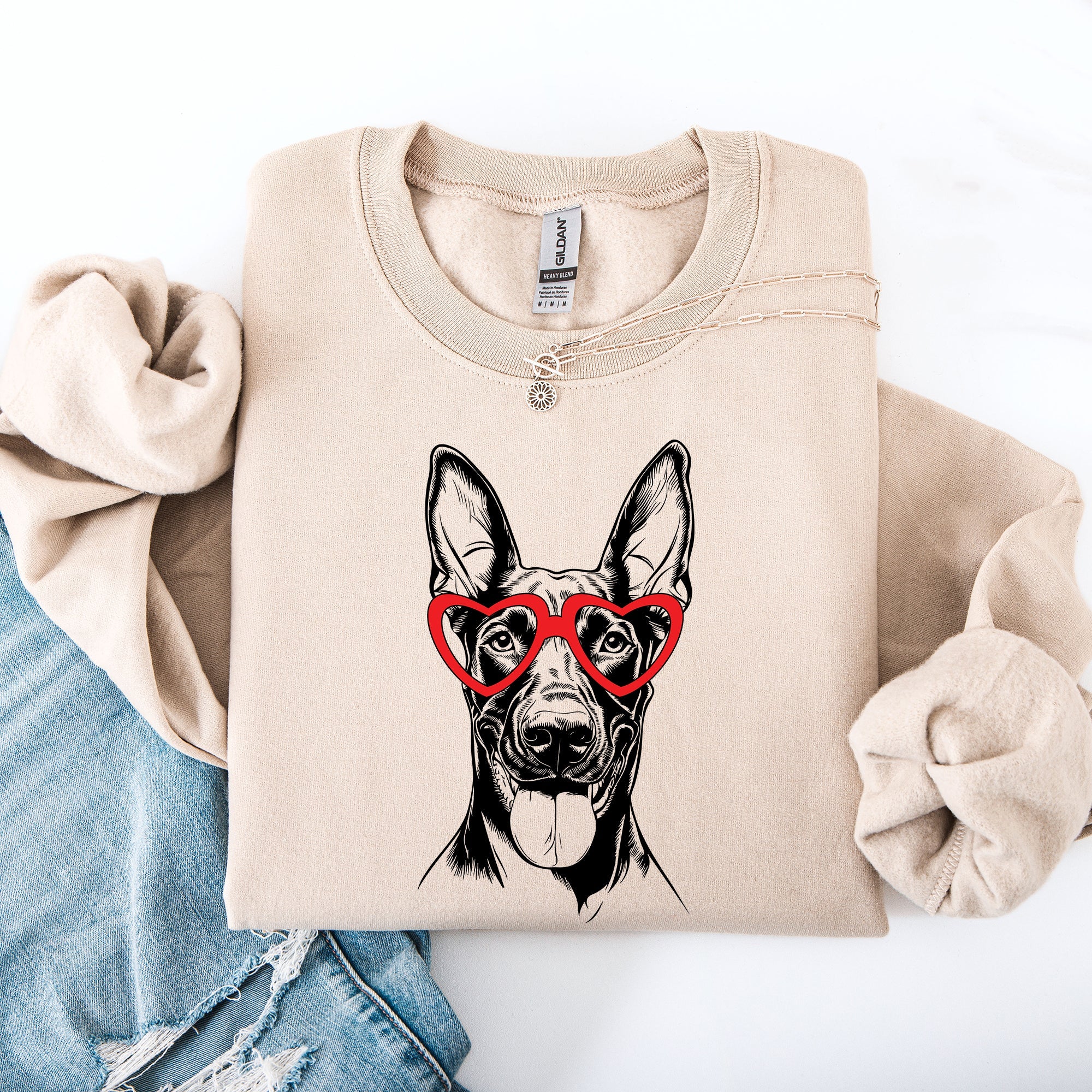 Doberman Valentine's Day Love For Dogs Heartbeat Design That Celebrates Loyal Companions Sweatshirt
