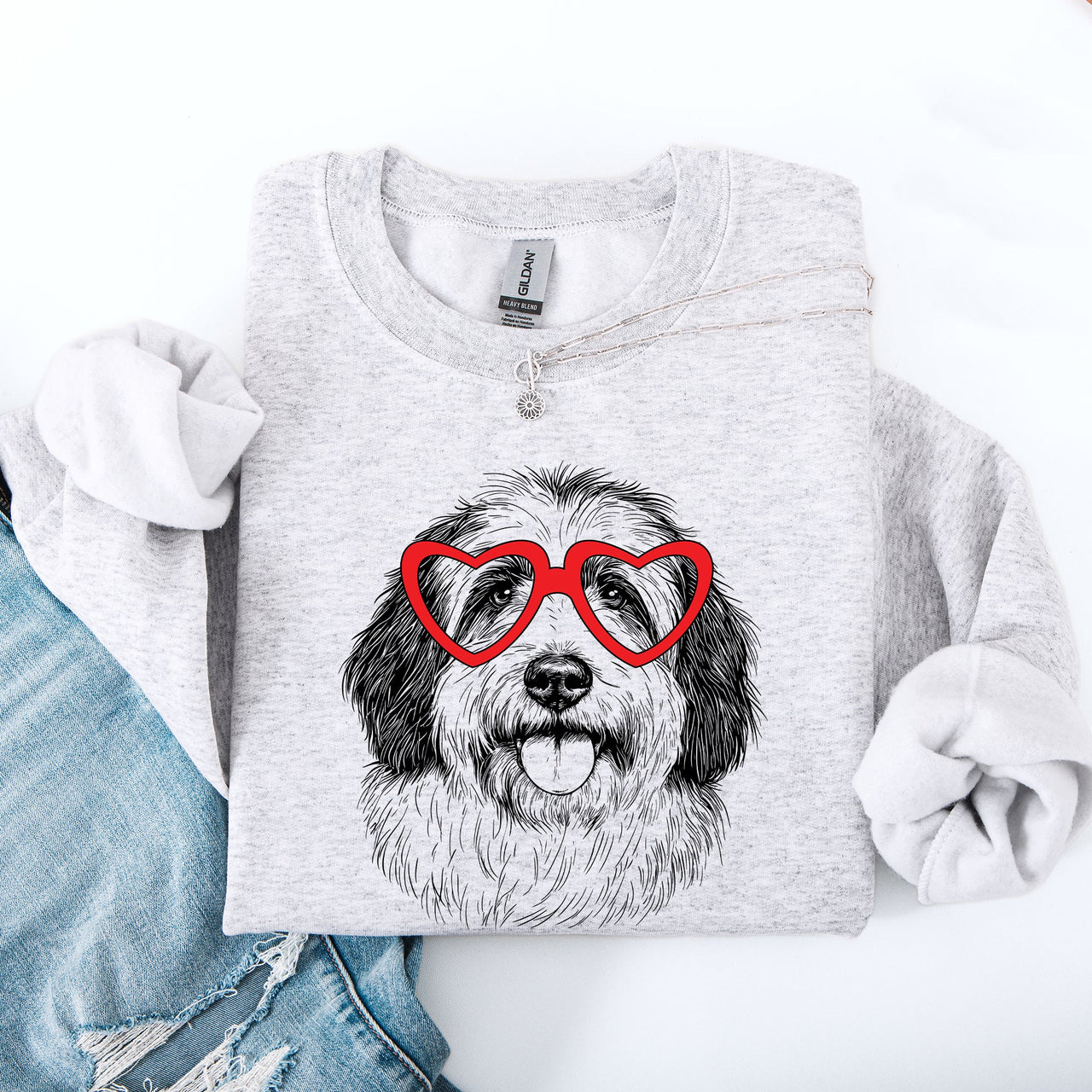 English Sheepdog Valentine's Day Graphic Love For Dog Breed Enthusiasts Sweatshirt