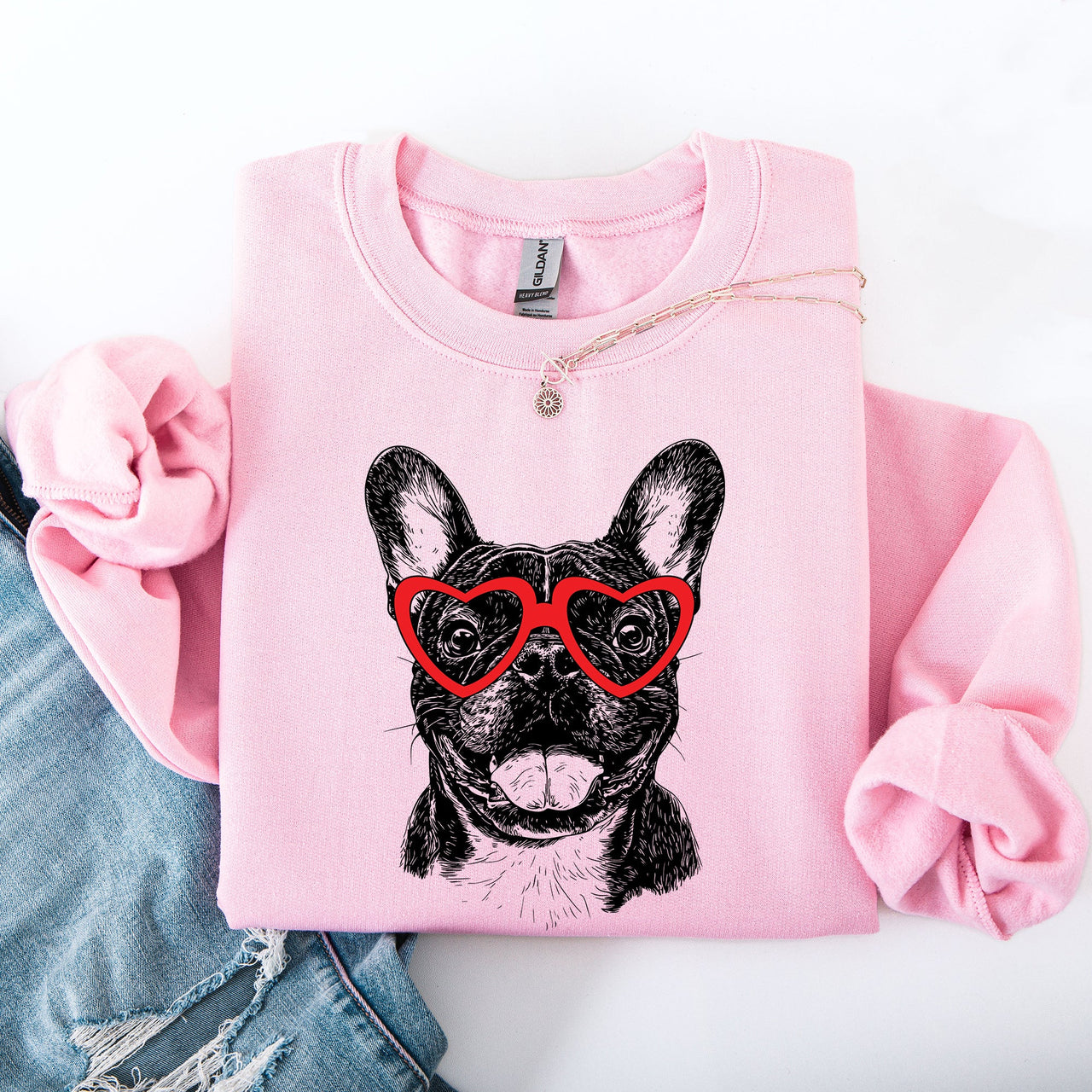 Frenchie Valentine Bulldog Lovers Heart Design For Dog Parents Cozy Seasonal Sweatshirt