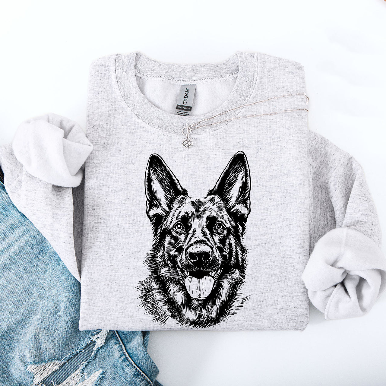 German Shepherd Pet Dog Breed Graphic Illustration Canine Lovers Premium Cotton Blend Sweatshirt