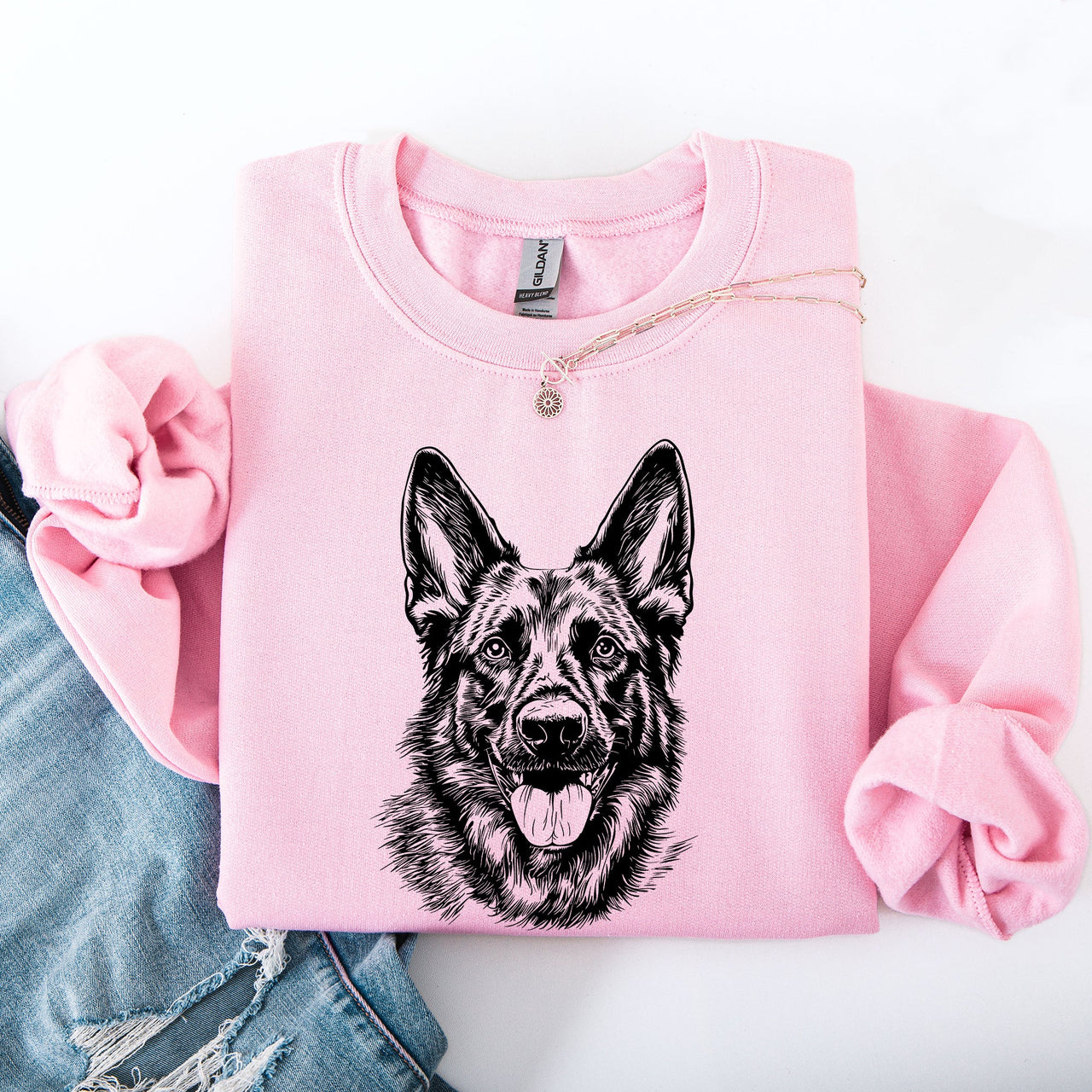 German Shepherd Pet Dog Breed Graphic Illustration Canine Lovers Premium Cotton Blend Sweatshirt