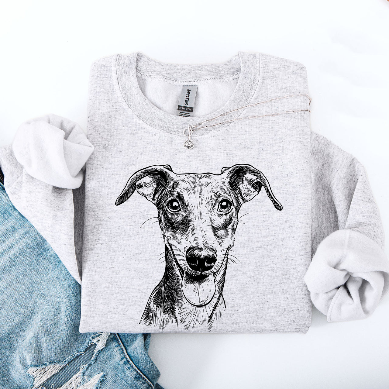Greyhound Lover Pet Breed Silhouette With Paw Prints And Heartbeat Accent Sweatshirt