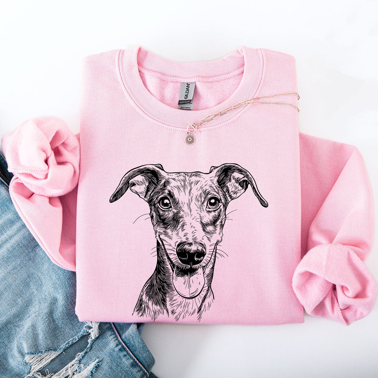 Greyhound Lover Pet Breed Silhouette With Paw Prints And Heartbeat Accent Sweatshirt