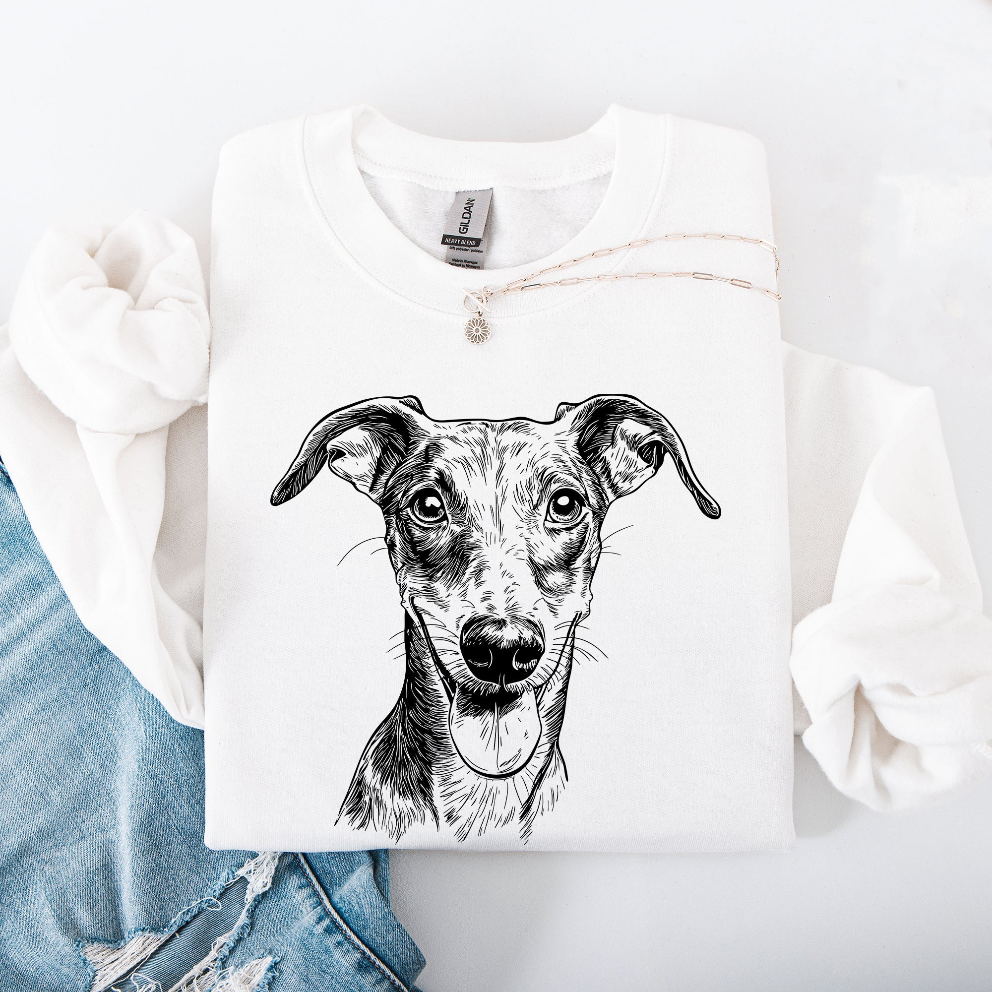 Greyhound Lover Pet Breed Silhouette With Paw Prints And Heartbeat Accent Sweatshirt