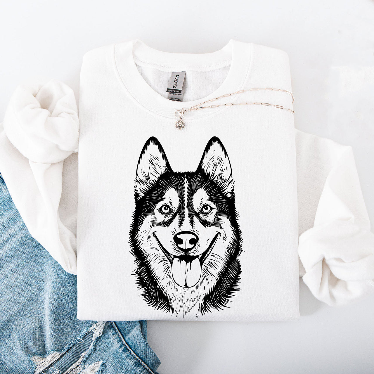 Husky Silhouette Portrait For Dog Breed Lovers Premium Cozy Ultra Graphic Sweatshirt