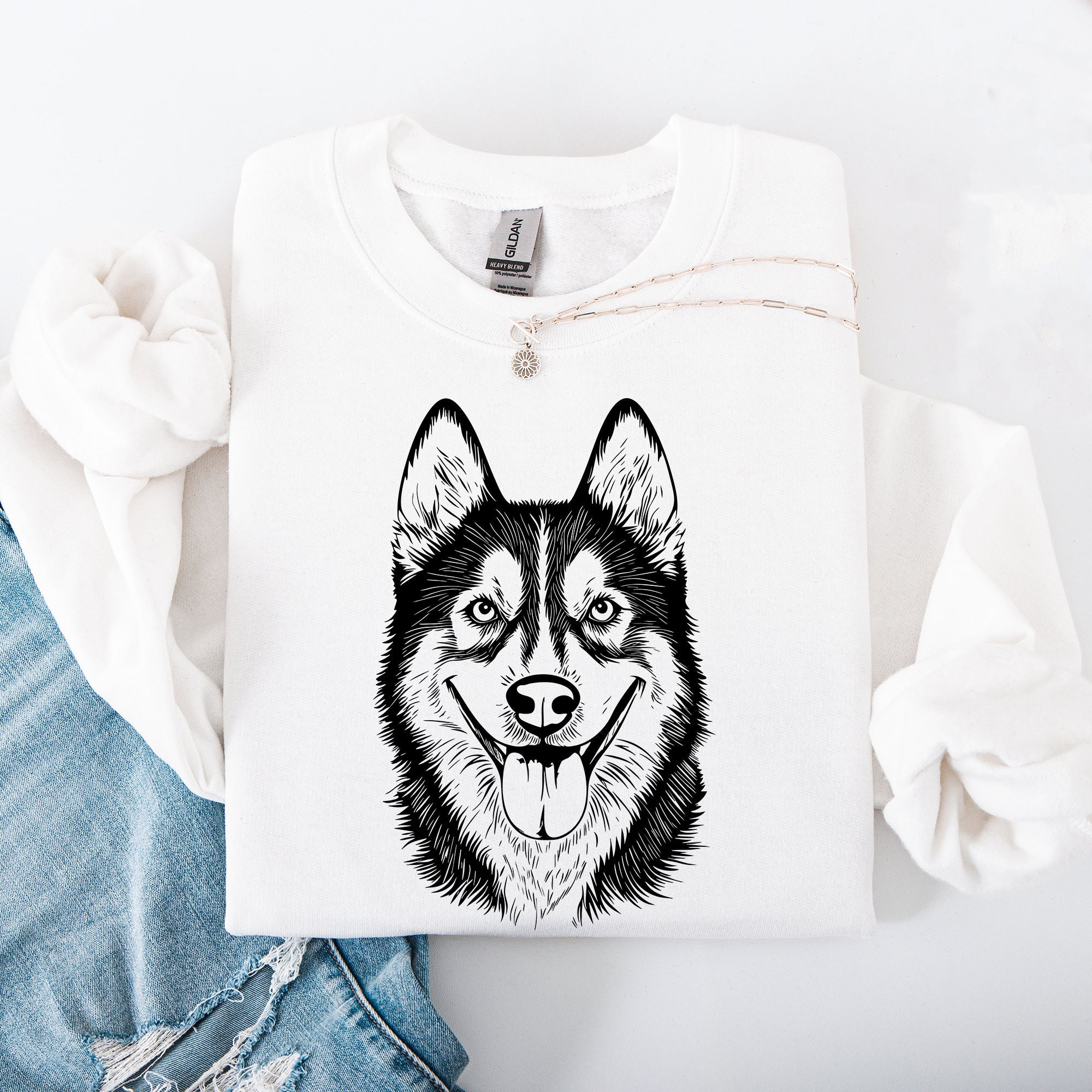 Husky Silhouette Portrait For Dog Breed Lovers Premium Cozy Ultra Graphic Sweatshirt