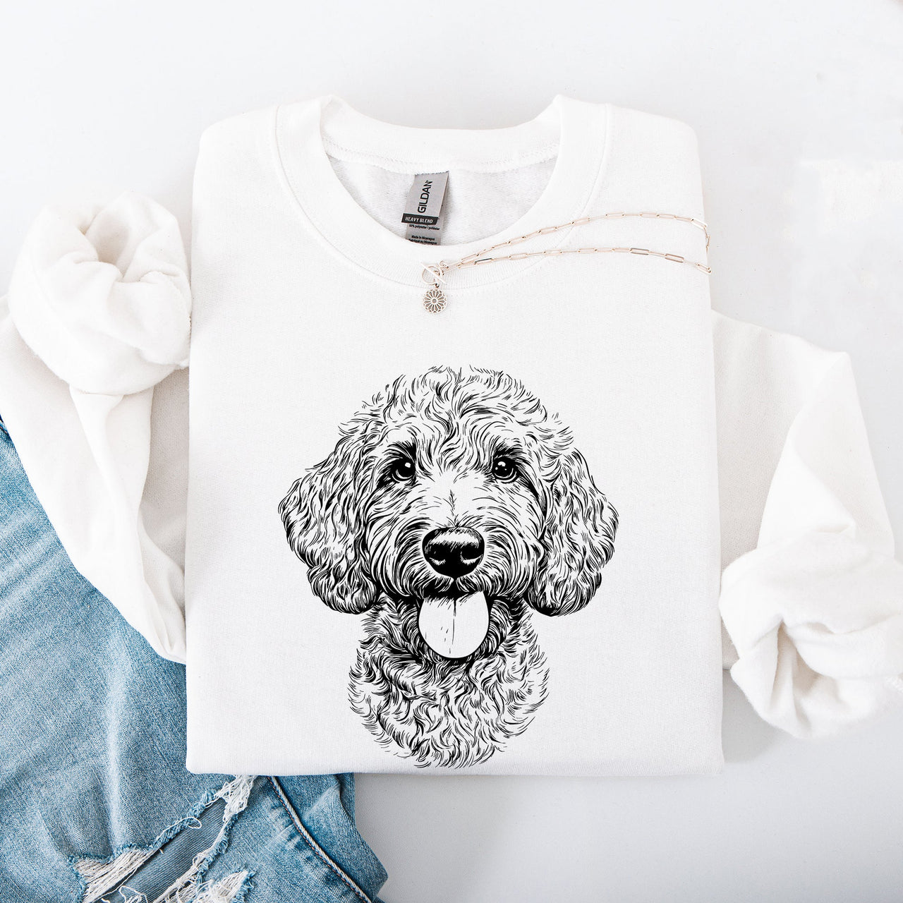 Labradoodle Portrait Illustration Graphic Artwork For Dog Lovers Theme Sweatshirt