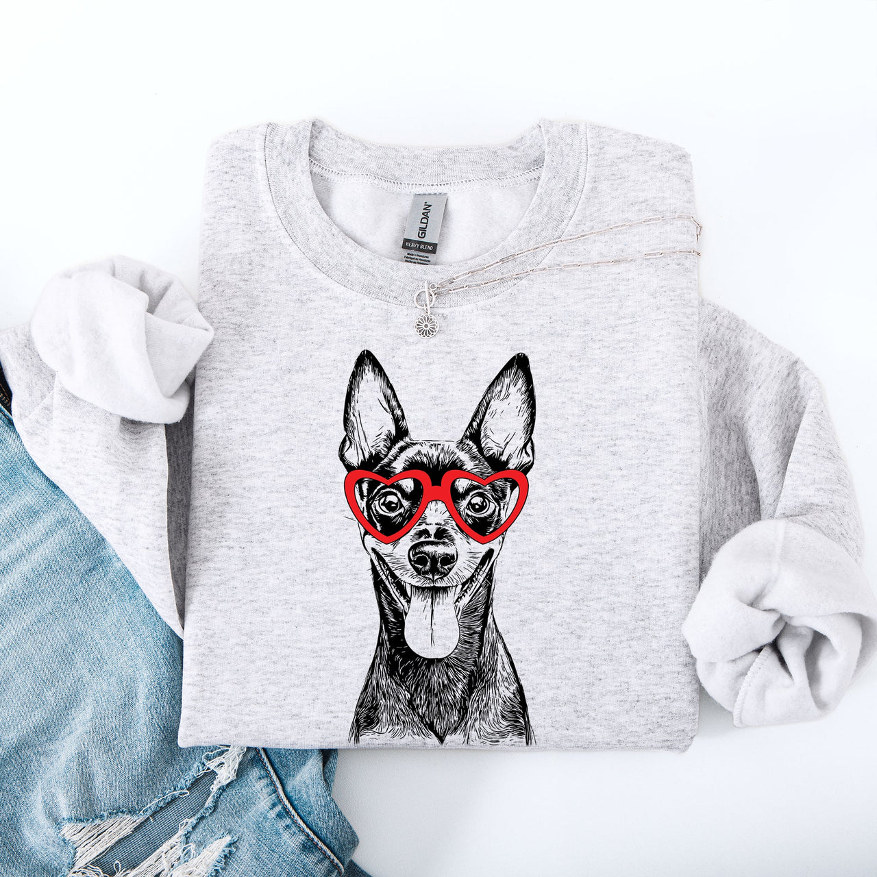 Miniature Pinscher Min Pin Valentine Dog Lover Cozy Fleece Premium Quality Sweatshirt