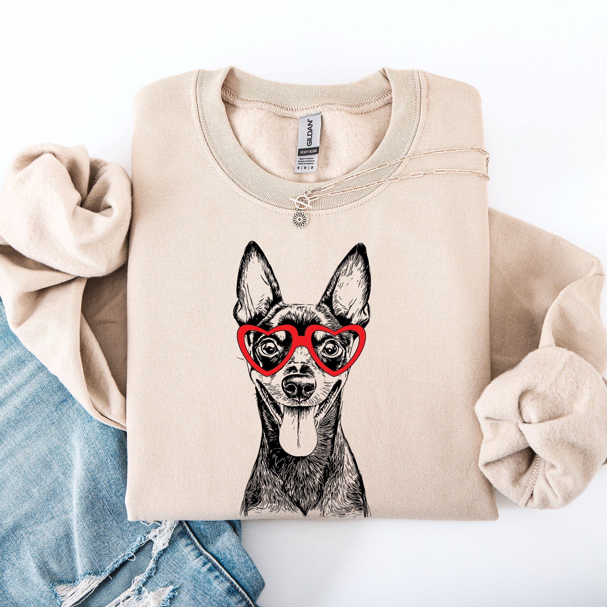 Miniature Pinscher Min Pin Valentine Dog Lover Cozy Fleece Premium Quality Sweatshirt