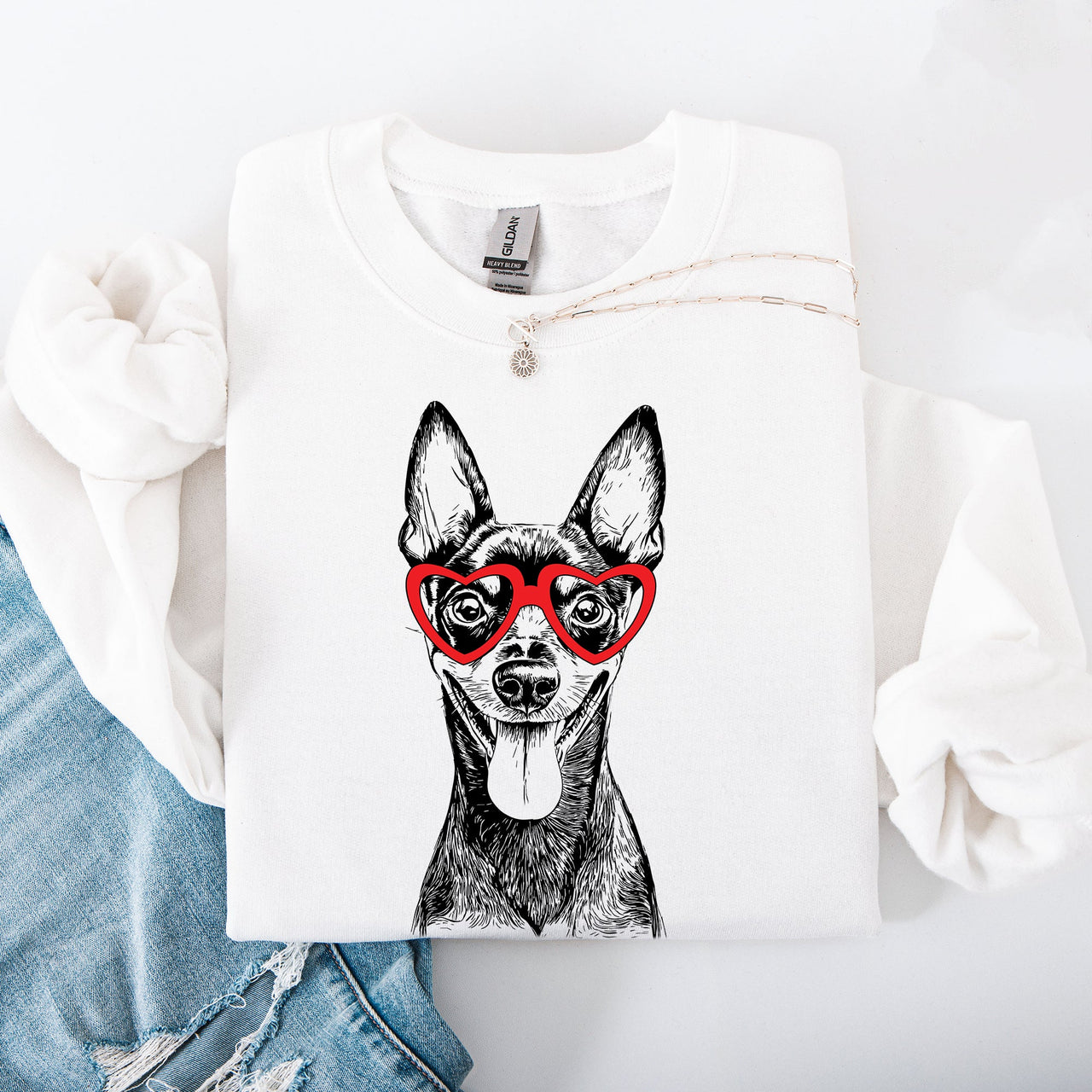 Miniature Pinscher Min Pin Valentine Dog Lover Cozy Fleece Premium Quality Sweatshirt