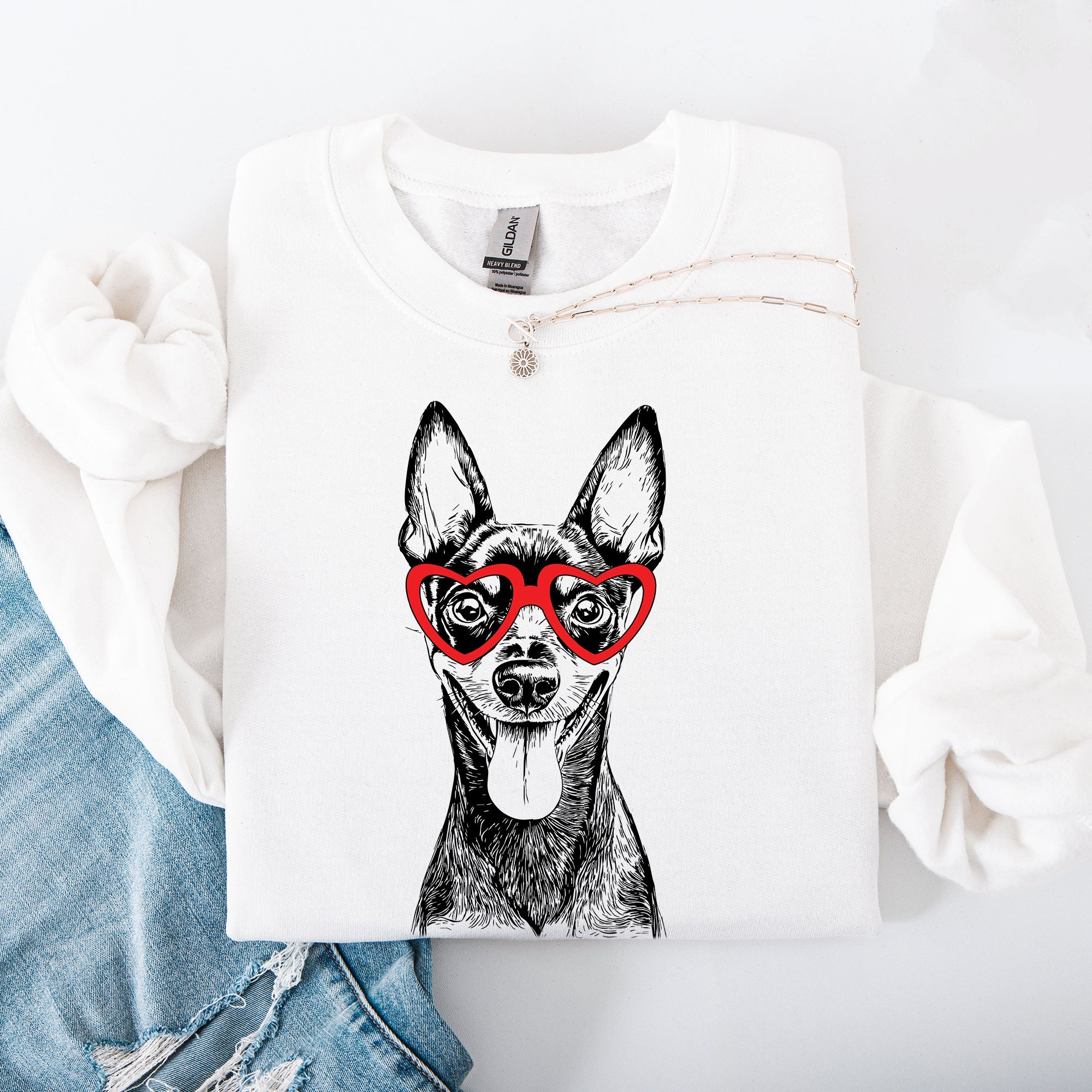Miniature Pinscher Min Pin Valentine Dog Lover Cozy Fleece Premium Quality Sweatshirt