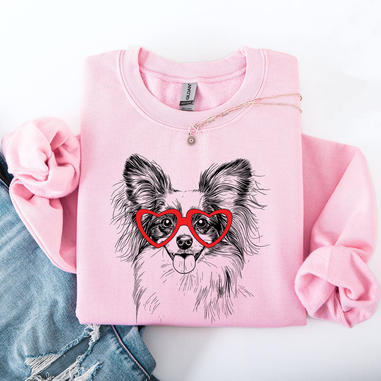 Papillon Proud Pet Lover Valentine's Day Paw Print Heartbeat Graphic Cozy Sweatshirt