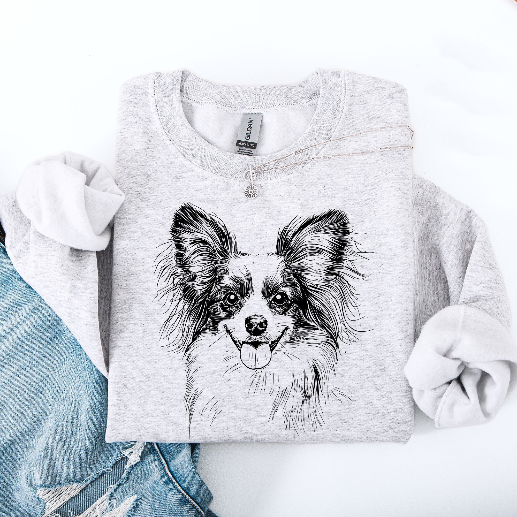 Papillon Dog Breed Lover Papillon Enthusiast Papillon Fan Papillon Portrait Illustration Graphic Sweatshirt