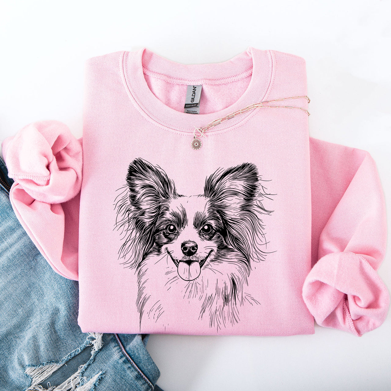 Papillon Dog Breed Lover Papillon Enthusiast Papillon Fan Papillon Portrait Illustration Graphic Sweatshirt