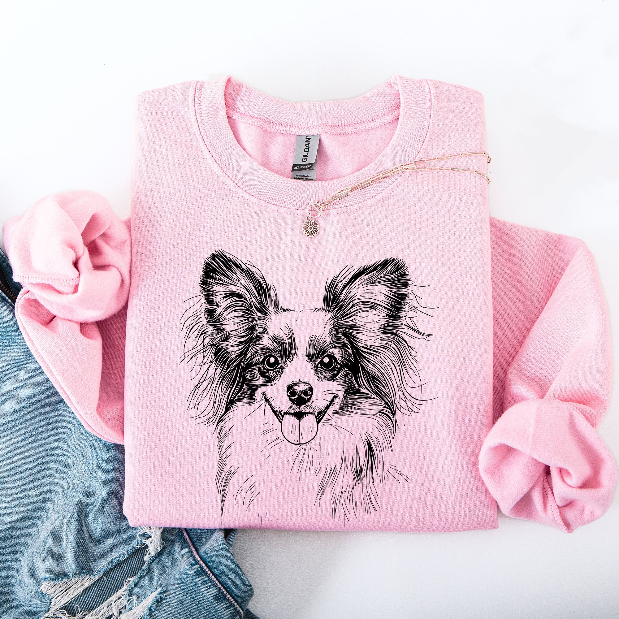 Papillon Dog Breed Lover Papillon Enthusiast Papillon Fan Papillon Portrait Illustration Graphic Sweatshirt