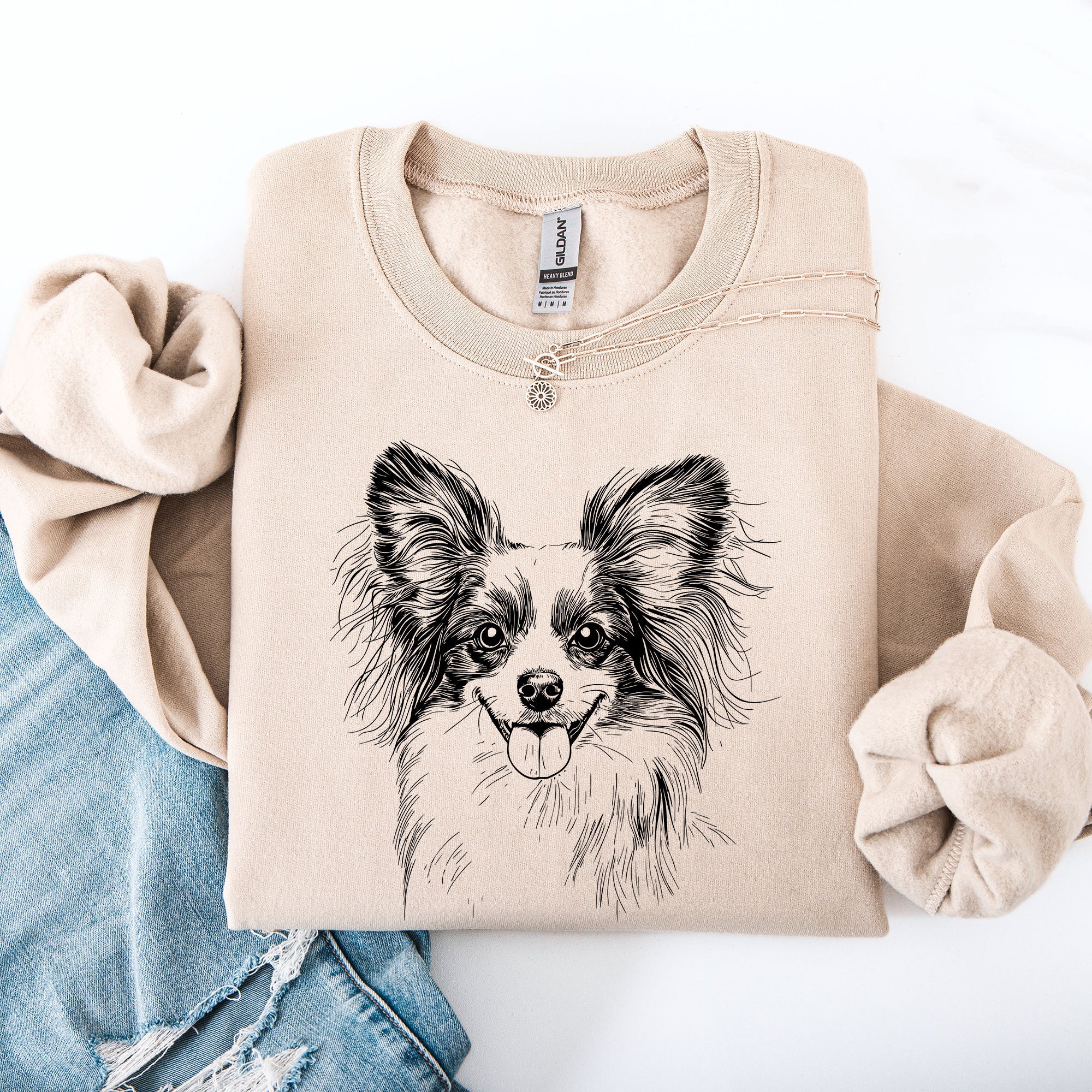 Papillon Dog Breed Lover Papillon Enthusiast Papillon Fan Papillon Portrait Illustration Graphic Sweatshirt