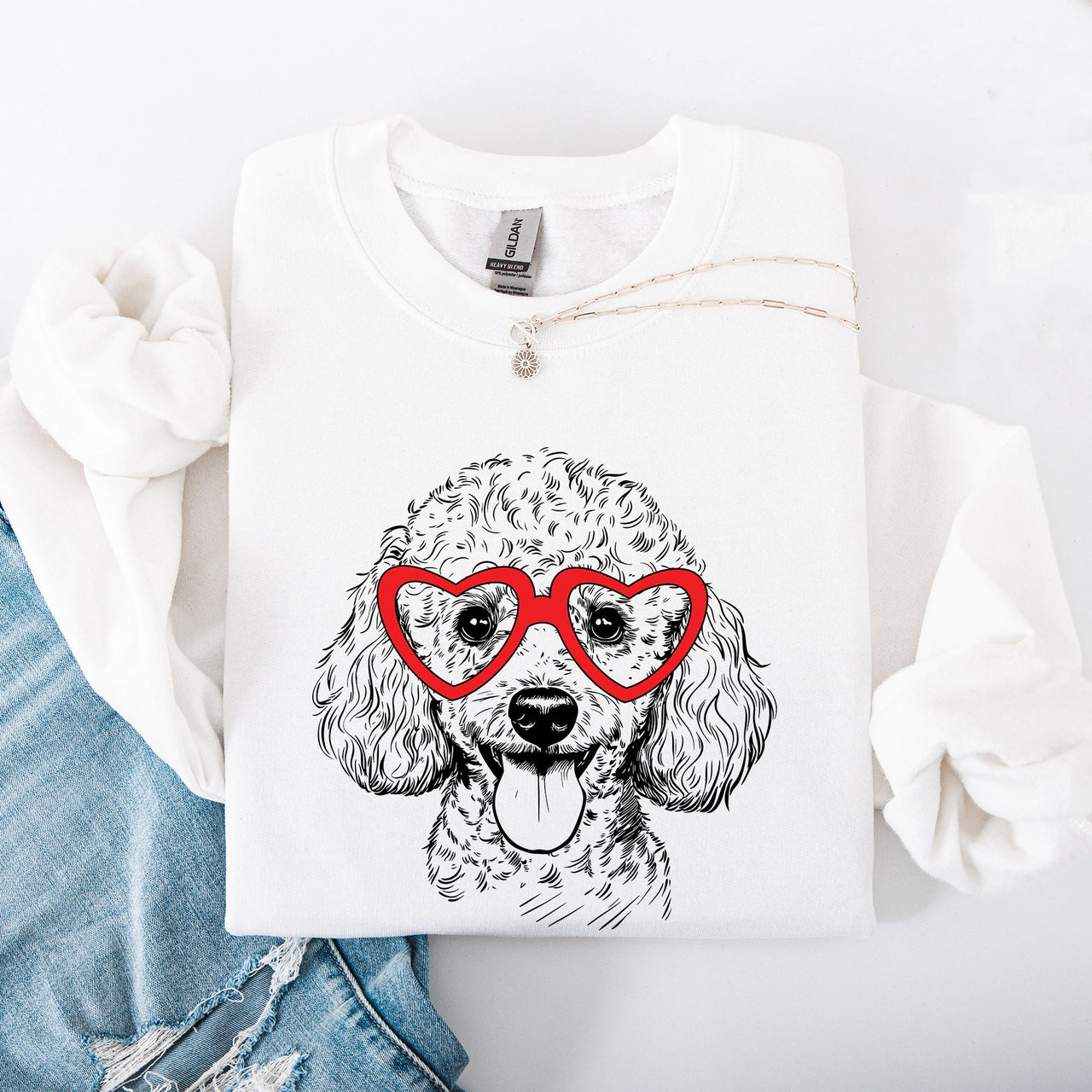 Poodle Pet Lover Valentine's Day Portrait With Hearts And Paw Prints For Dog Owners Sweatshirt