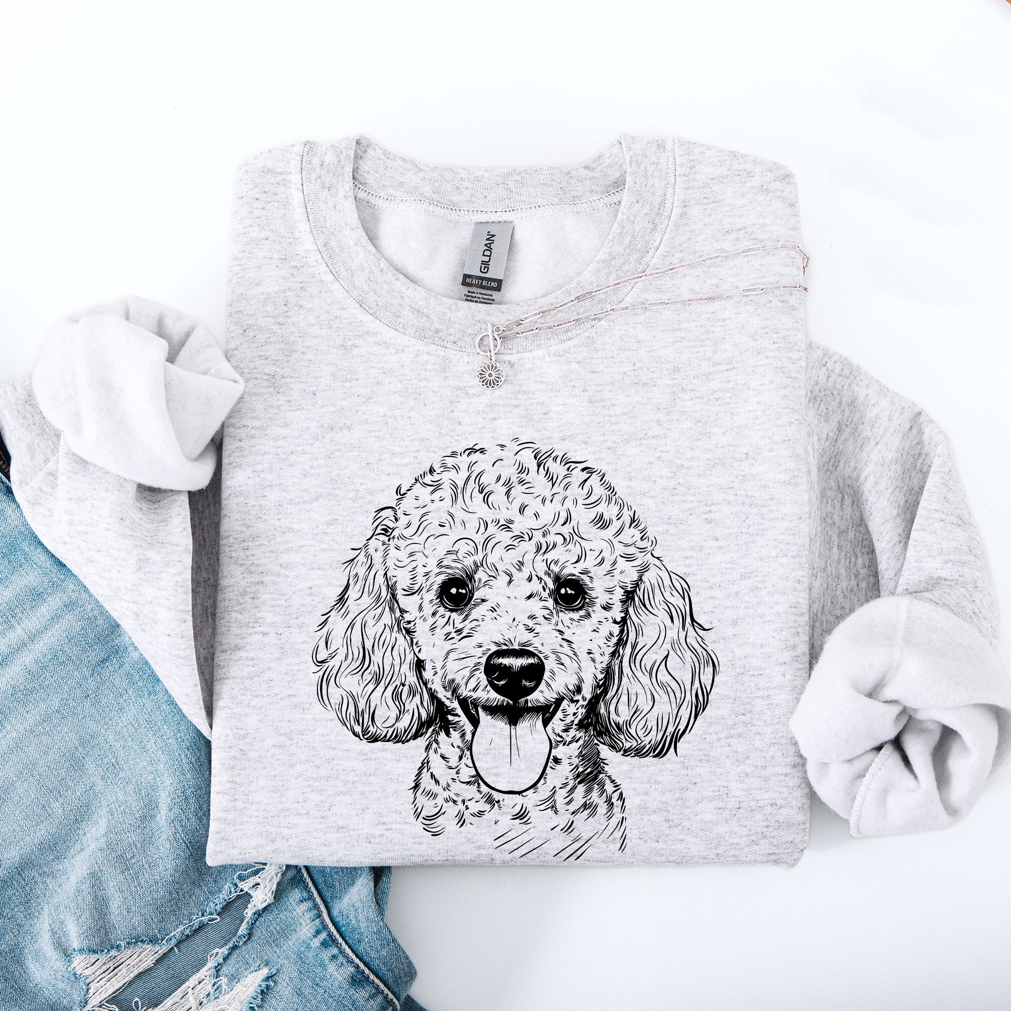 Poodle Pet Dog Breed Lover Portrait Illustration For Dogs Owners And Family Members Sweatshirt