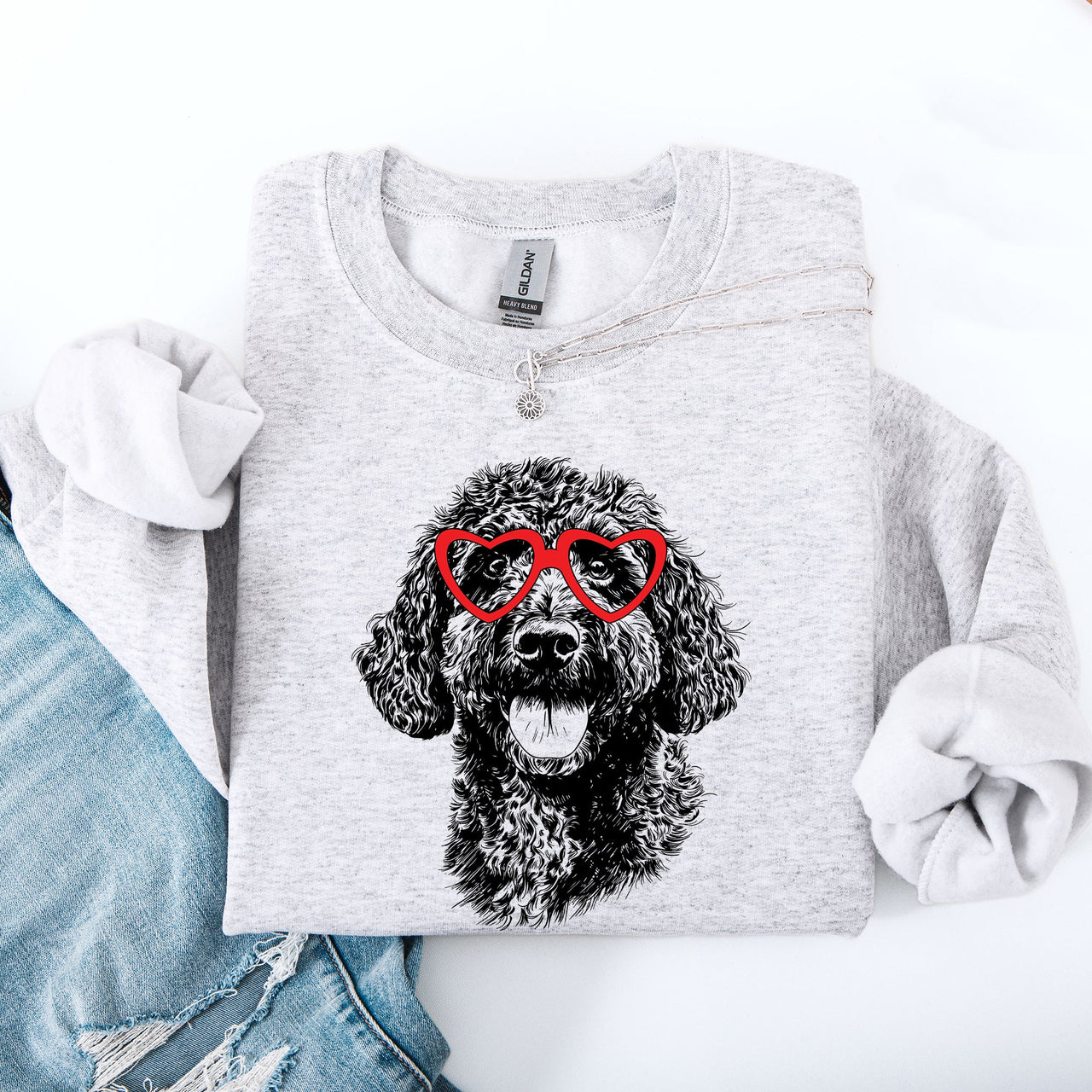 Portuguese Water Dog Valentine Heartbeat Paw Print Portrait for Dog Lovers Sweatshirt