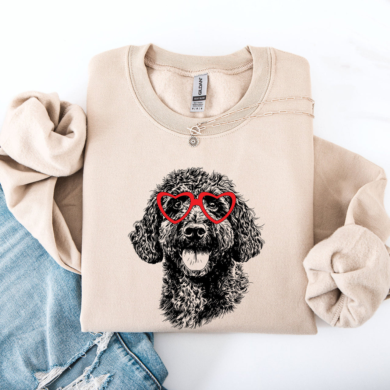 Portuguese Water Dog Valentine Heartbeat Paw Print Portrait for Dog Lovers Sweatshirt