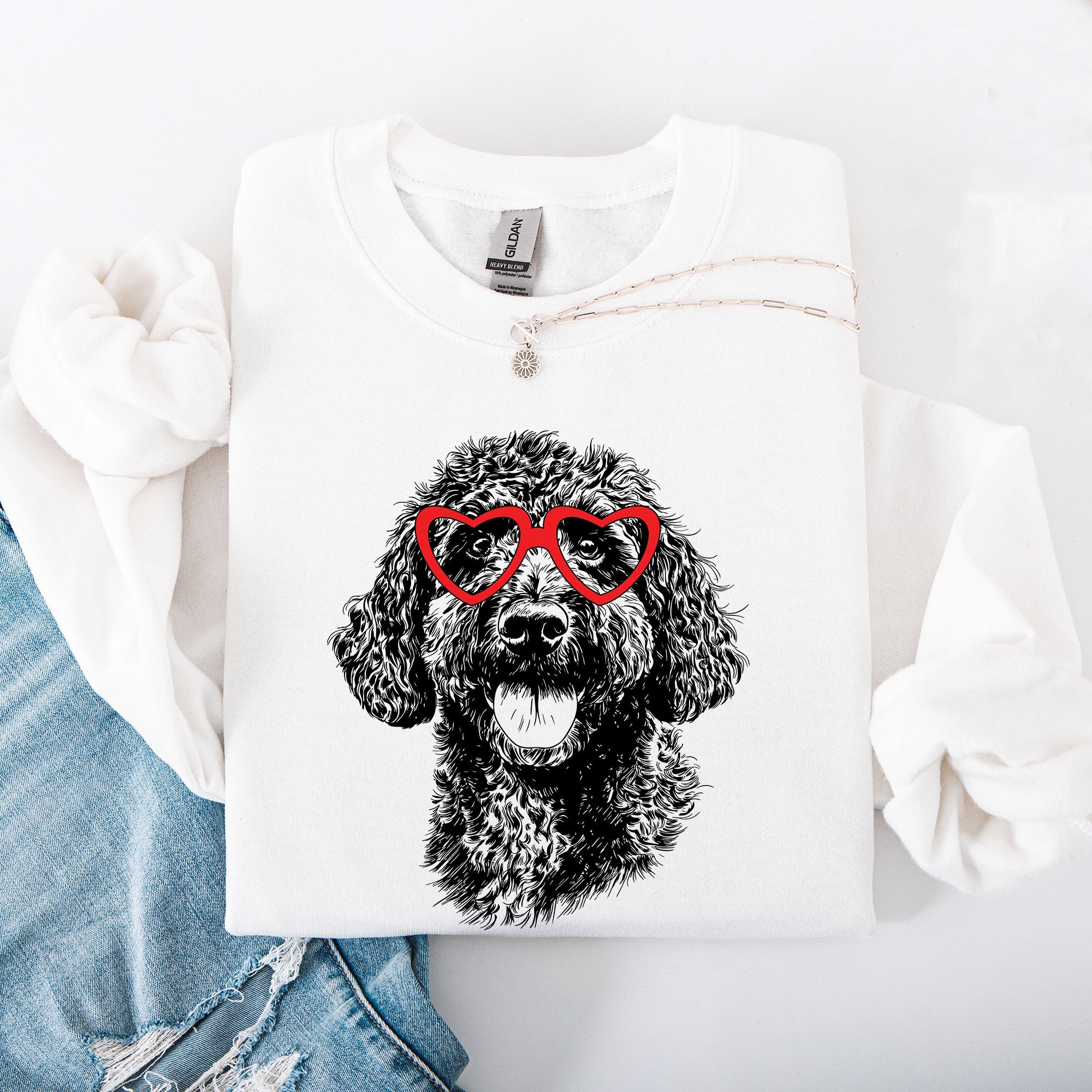 Portuguese Water Dog Valentine Heartbeat Paw Print Portrait for Dog Lovers Sweatshirt