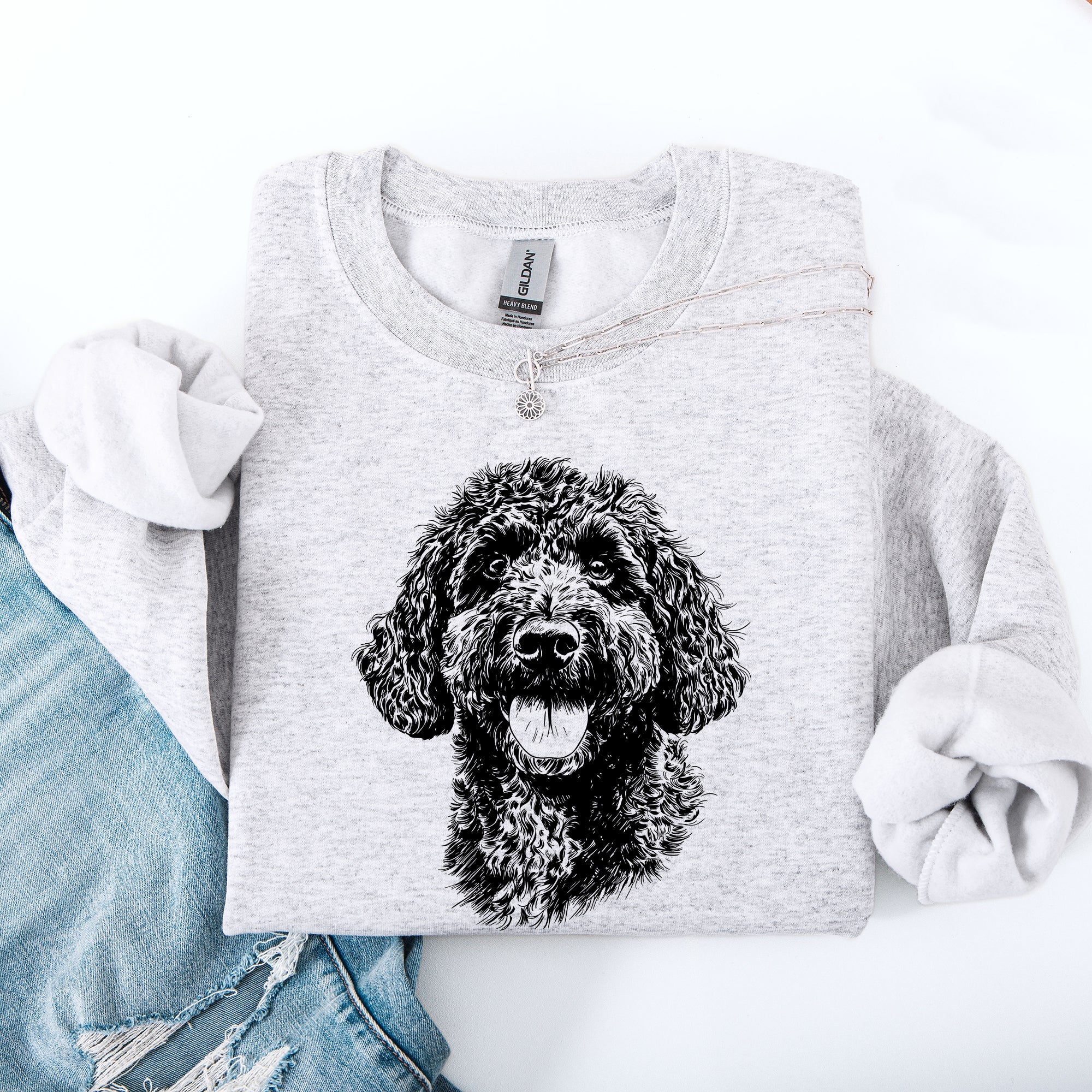 Portuguese Water Dog Breed Lover Graphic Illustration Cozy Vintage Style Sweatshirt