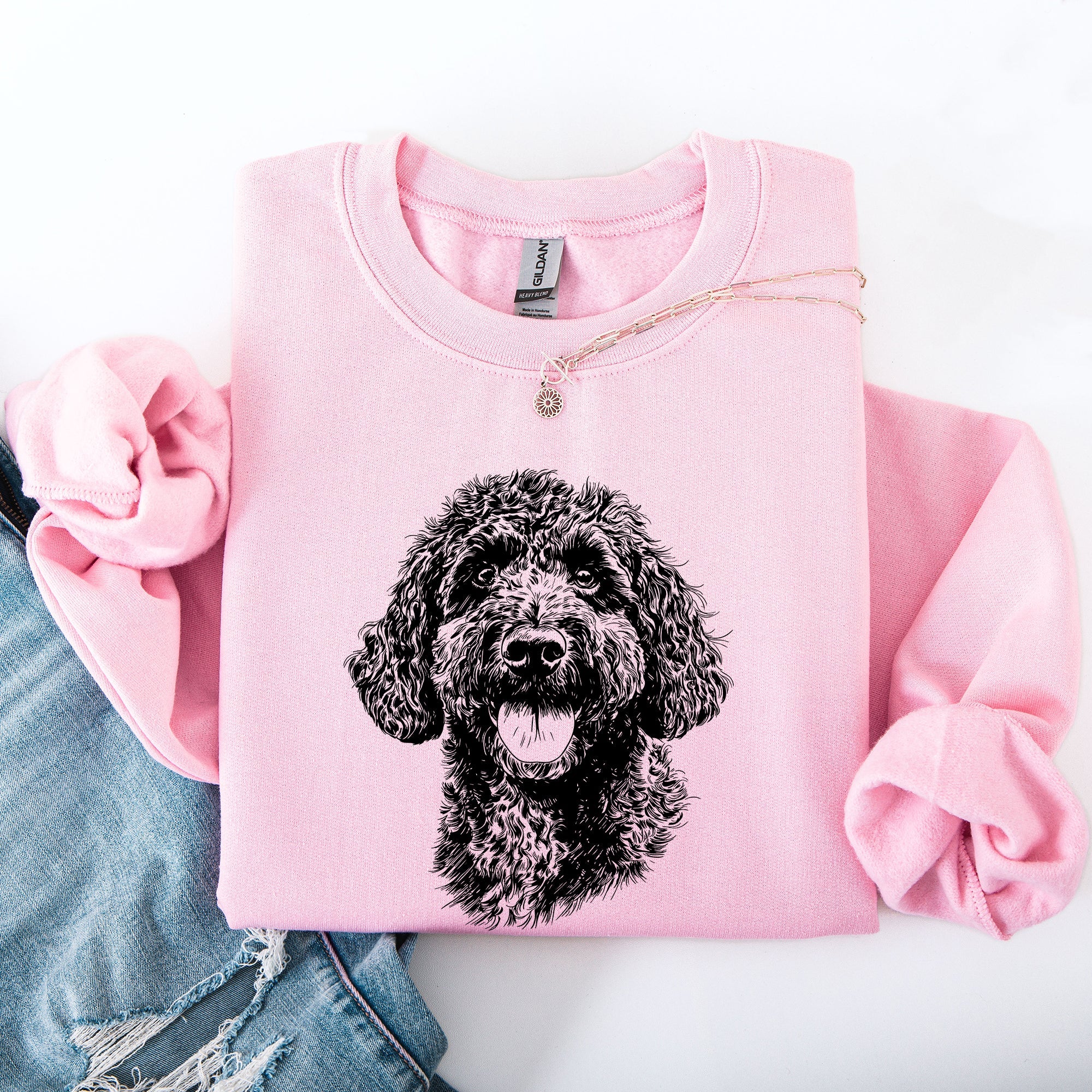 Portuguese Water Dog Breed Lover Graphic Illustration Cozy Vintage Style Sweatshirt