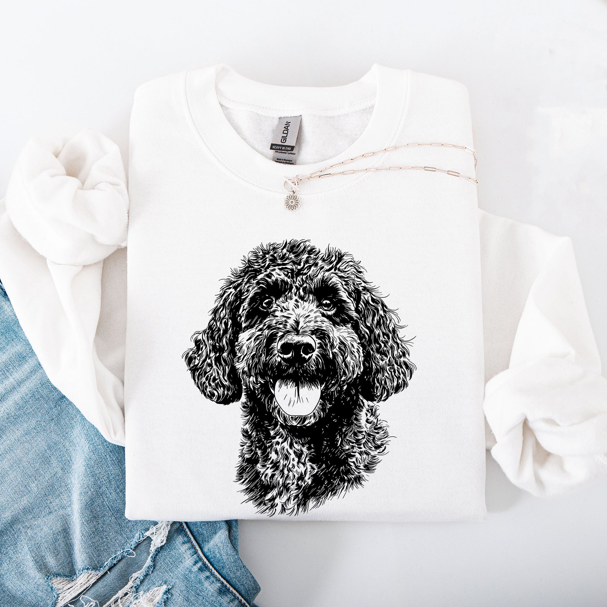 Portuguese Water Dog Breed Lover Graphic Illustration Cozy Vintage Style Sweatshirt