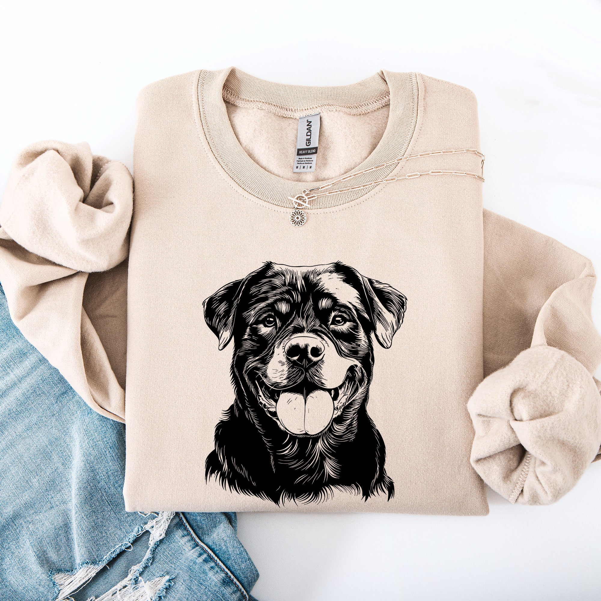 Rottweiler Portrait Of A Loyal Family Pet Dog Breed Illustration For Wearable Art And Pride Sweatshirt