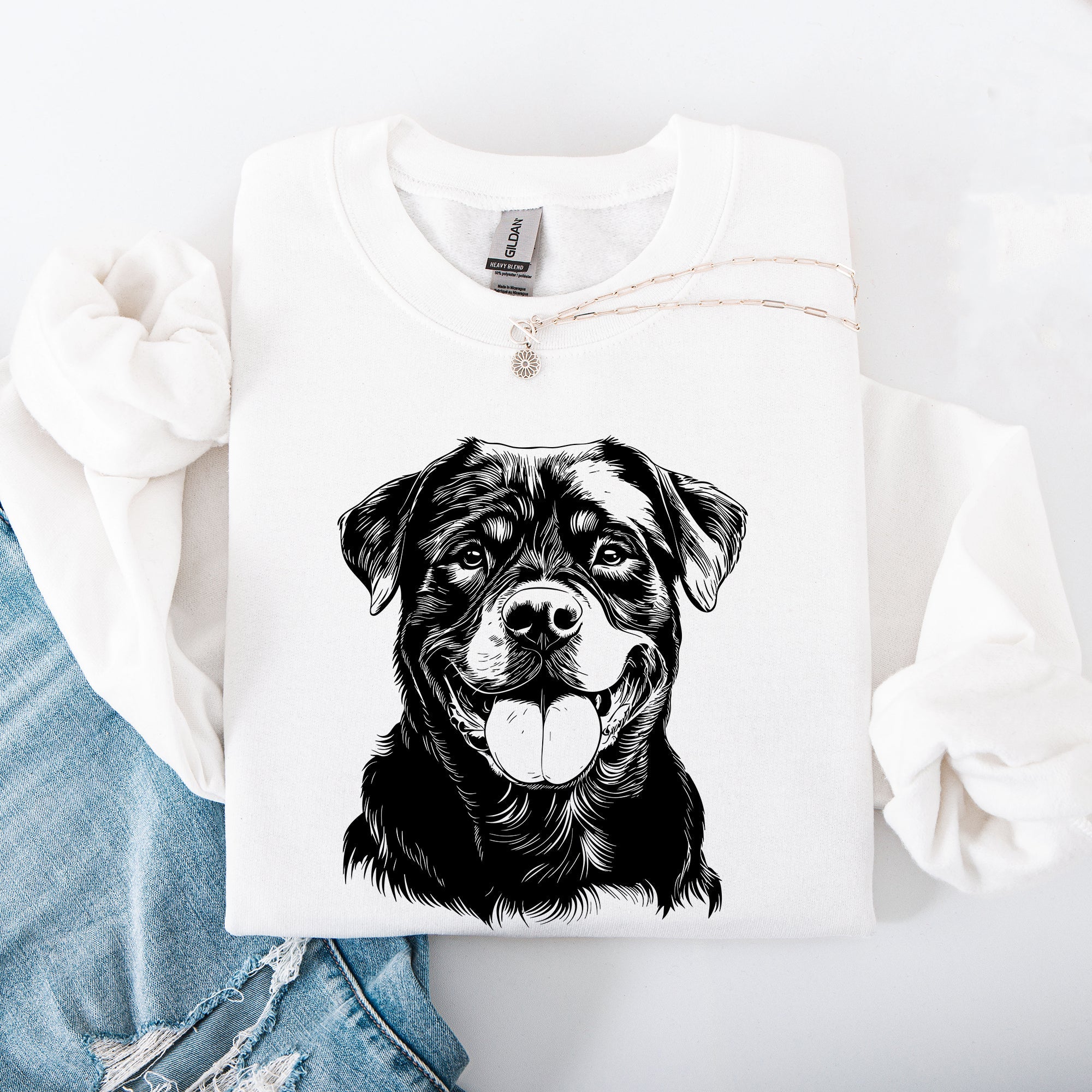 Rottweiler Portrait Of A Loyal Family Pet Dog Breed Illustration For Wearable Art And Pride Sweatshirt