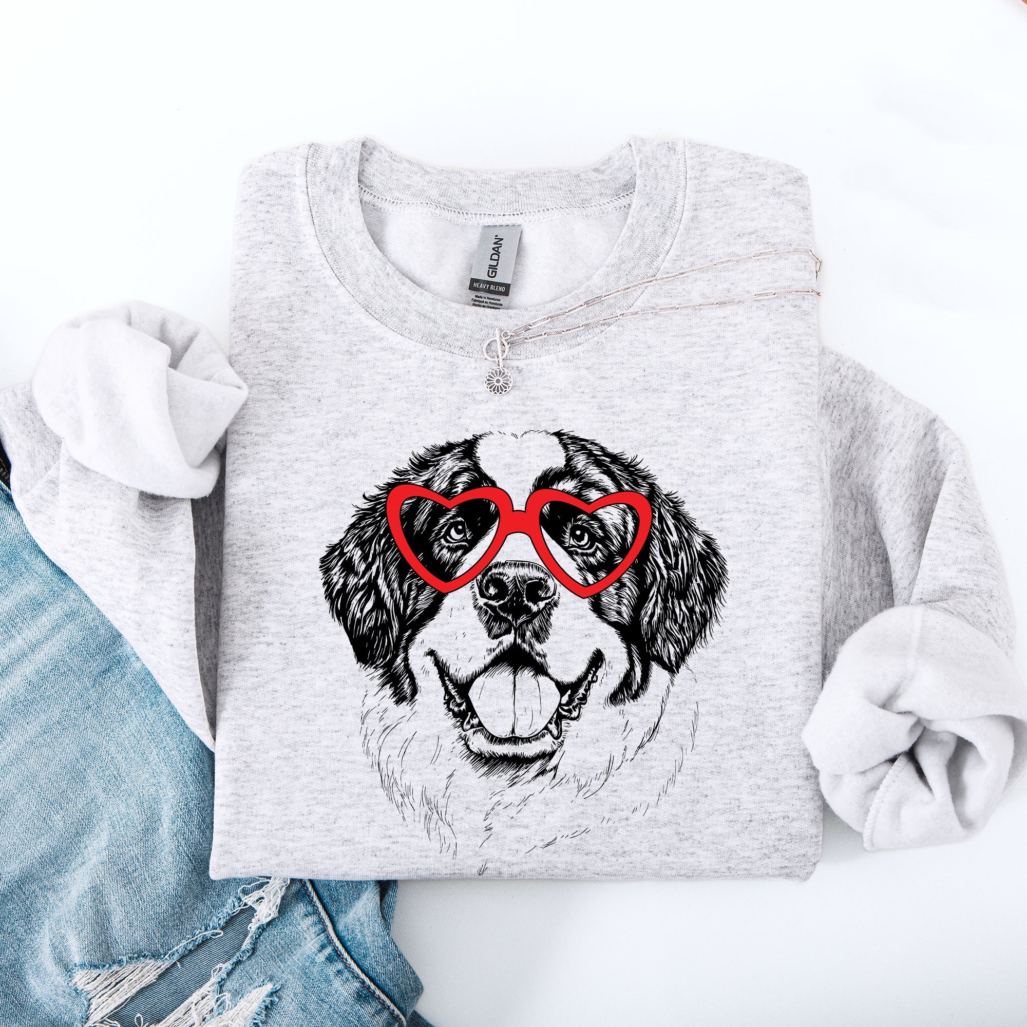 Saint Bernard Valentine Day Love Print For Pet Lovers And Dog Breed Enthusiasts Sweatshirt