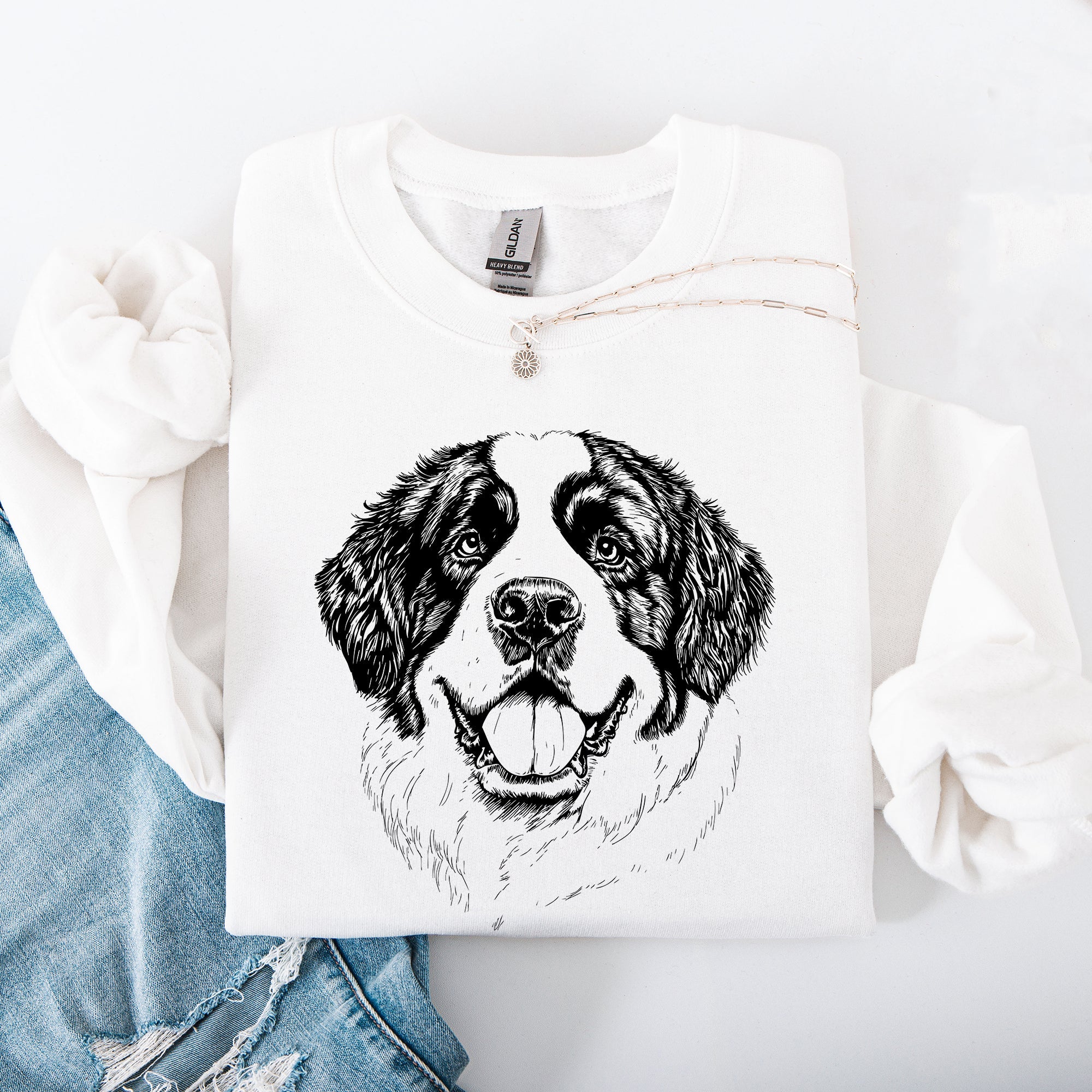 Saint Bernard Dog Breed Lover Portrait Graphic Art Illustration Vintage Heritage Sweatshirt