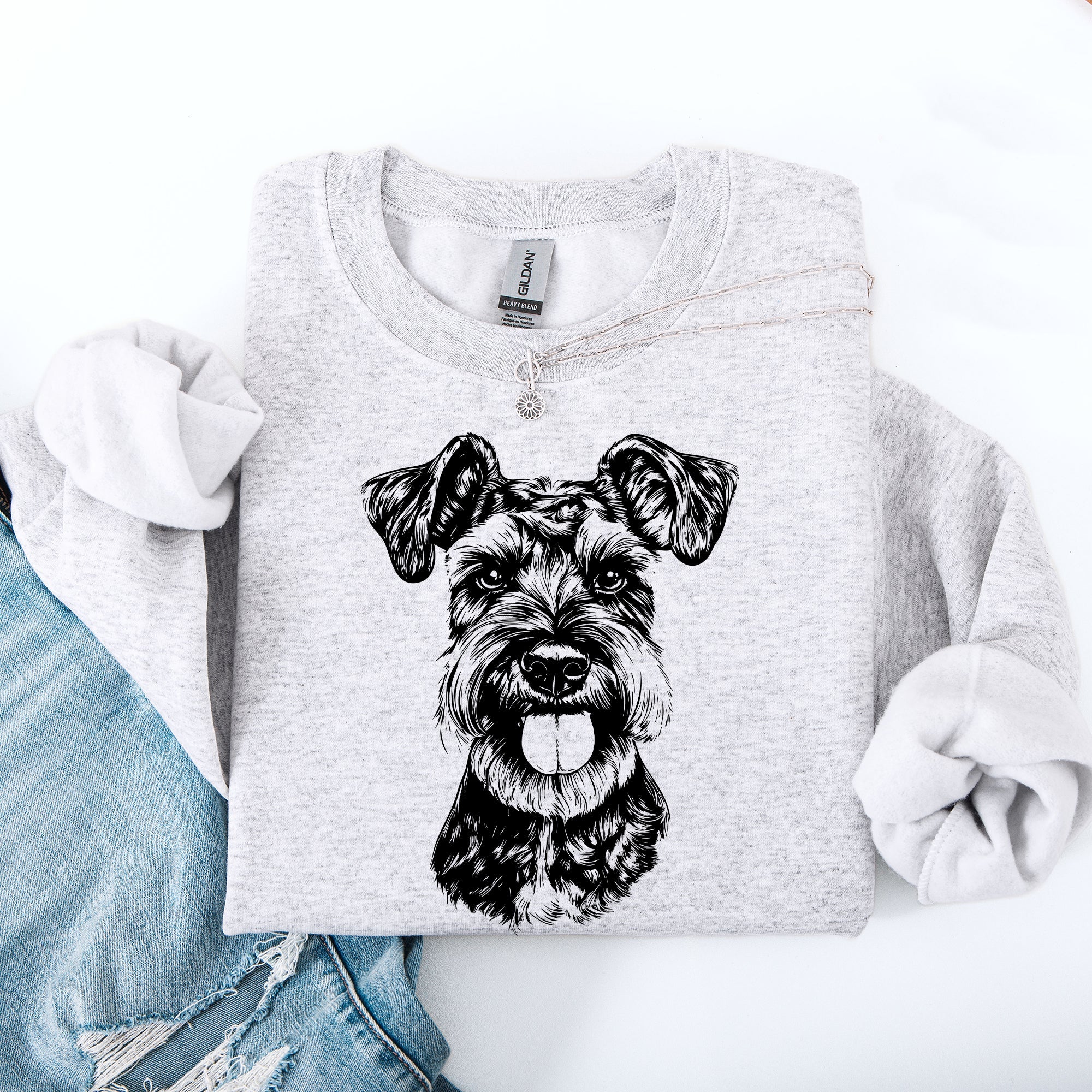 Schnauzer Portrait Silhouette Illustration For Dog Lovers Cozy Fleece Premium Sweatshirt