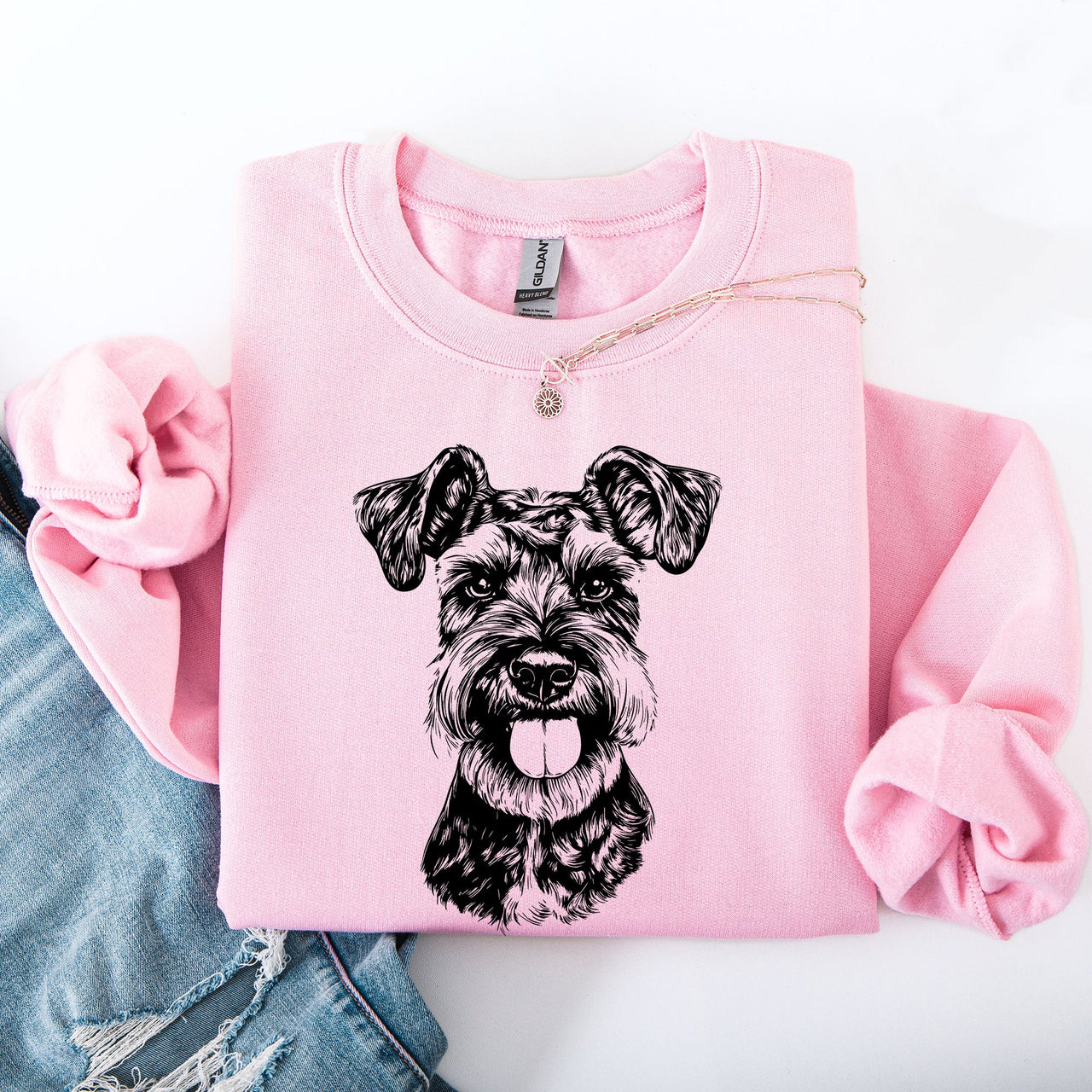 Schnauzer Portrait Silhouette Illustration For Dog Lovers Cozy Fleece Premium Sweatshirt