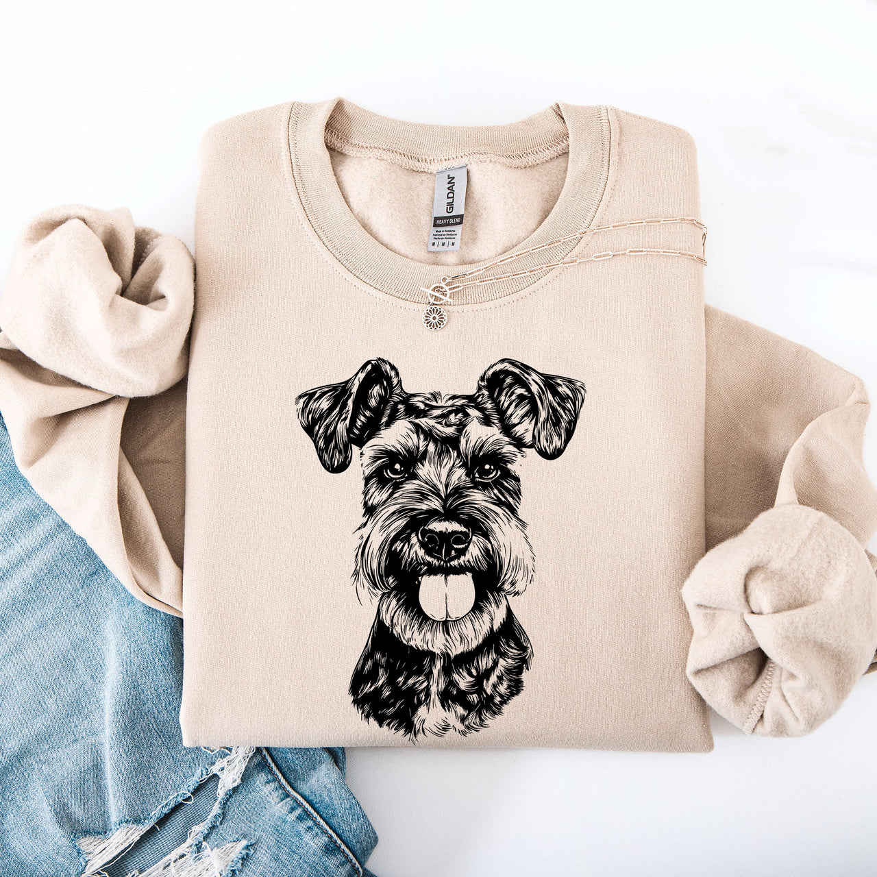 Schnauzer Portrait Silhouette Illustration For Dog Lovers Cozy Fleece Premium Sweatshirt