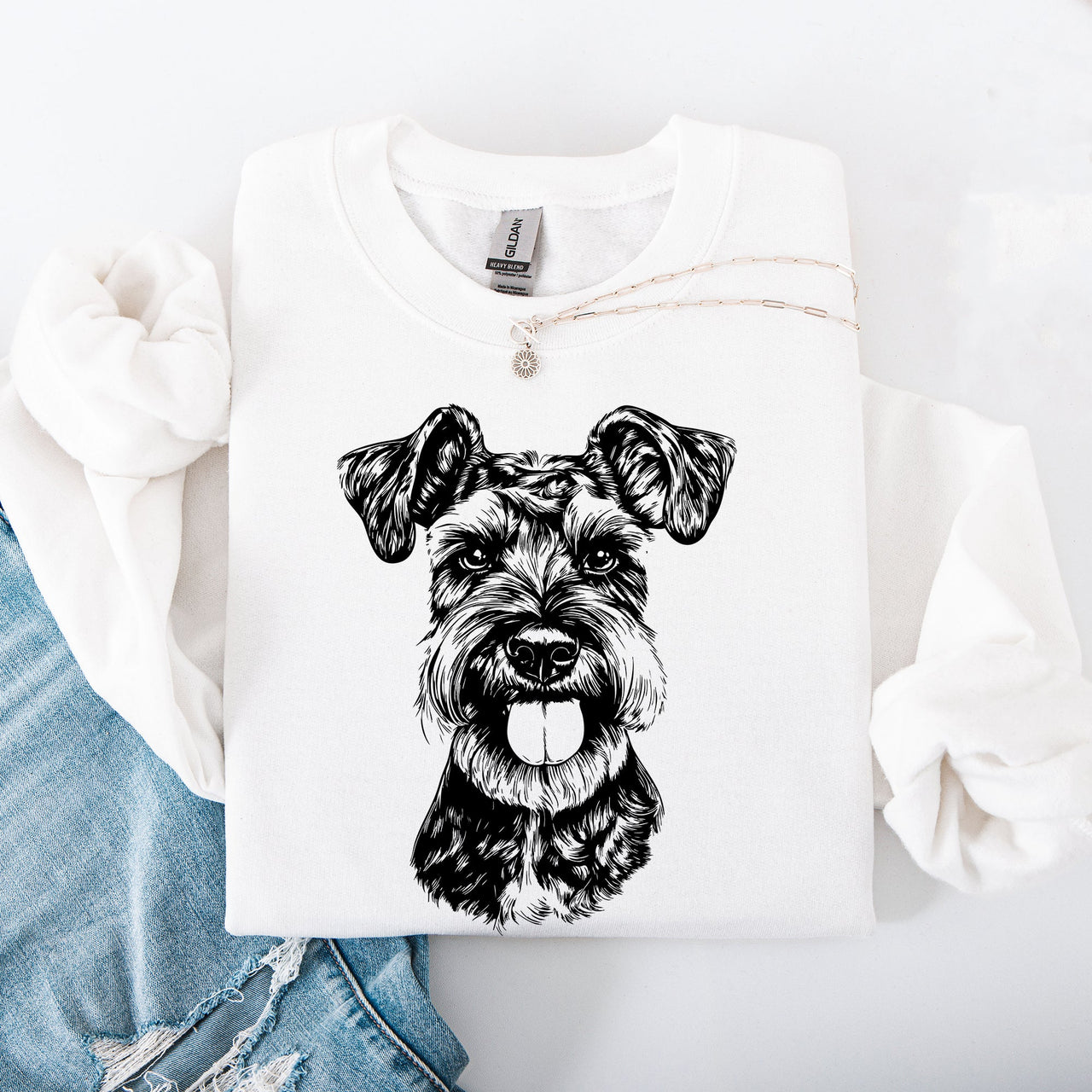 Schnauzer Portrait Silhouette Illustration For Dog Lovers Cozy Fleece Premium Sweatshirt