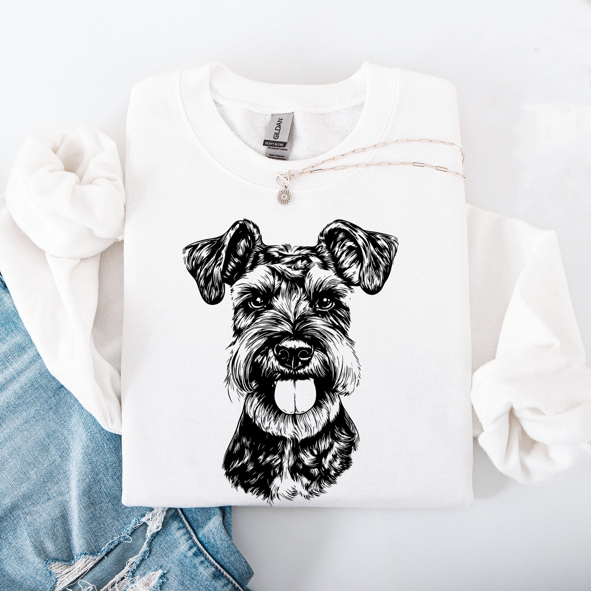 Schnauzer Portrait Silhouette Illustration For Dog Lovers Cozy Fleece Premium Sweatshirt