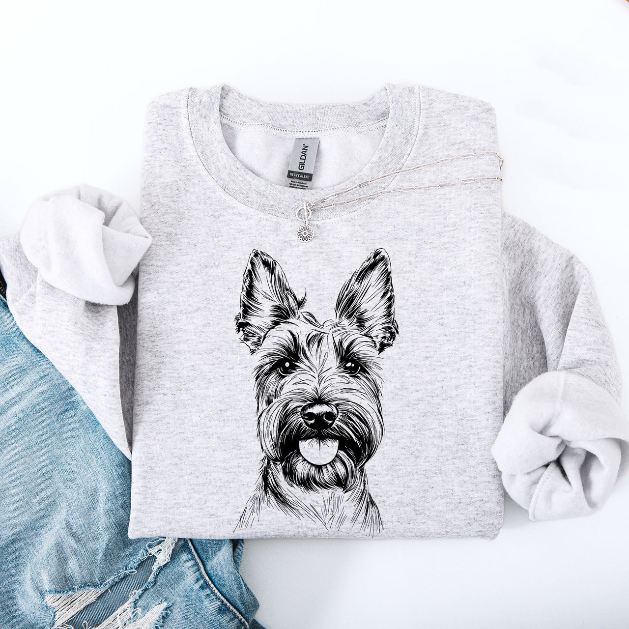 Scottish Terrier Portrait Silhouette With Wagging Tail Paw Print Design Sweatshirt