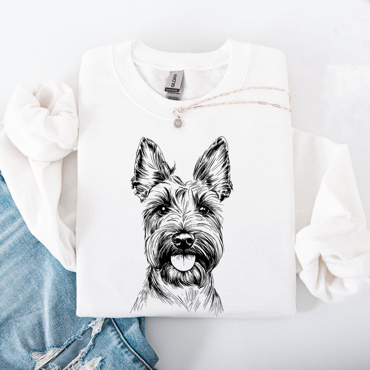 Scottish Terrier Portrait Silhouette With Wagging Tail Paw Print Design Sweatshirt