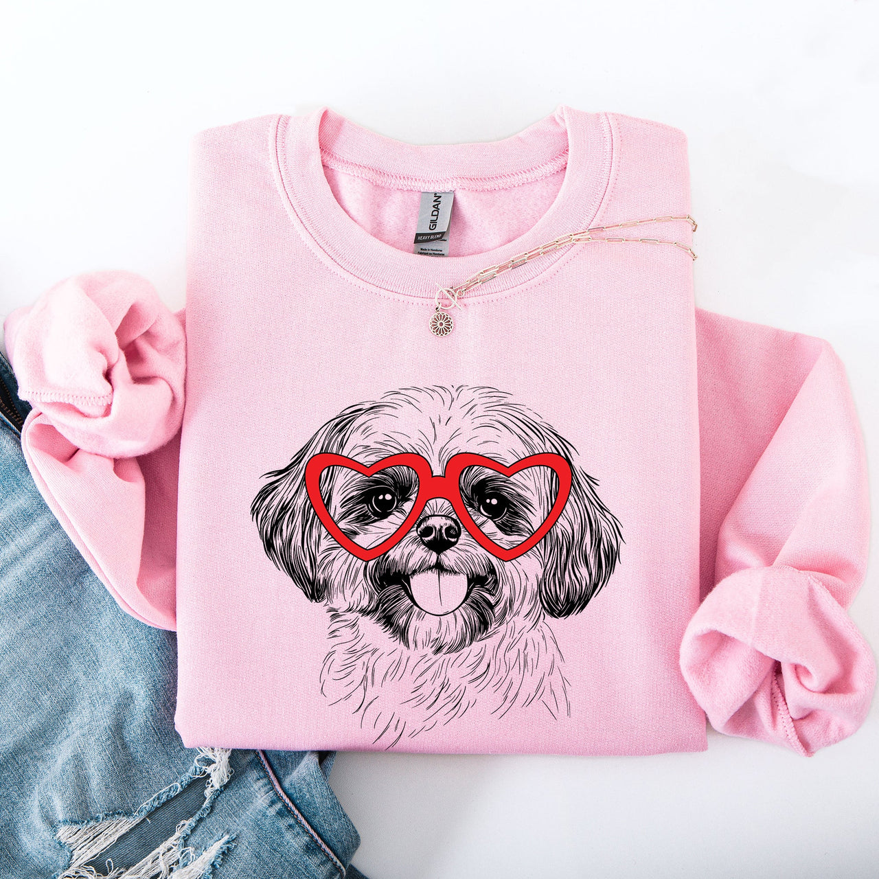 Shih Tzu Valentine's Day Heart Graphic For Dog Lovers Cozy Premium Fleece Sweatshirt