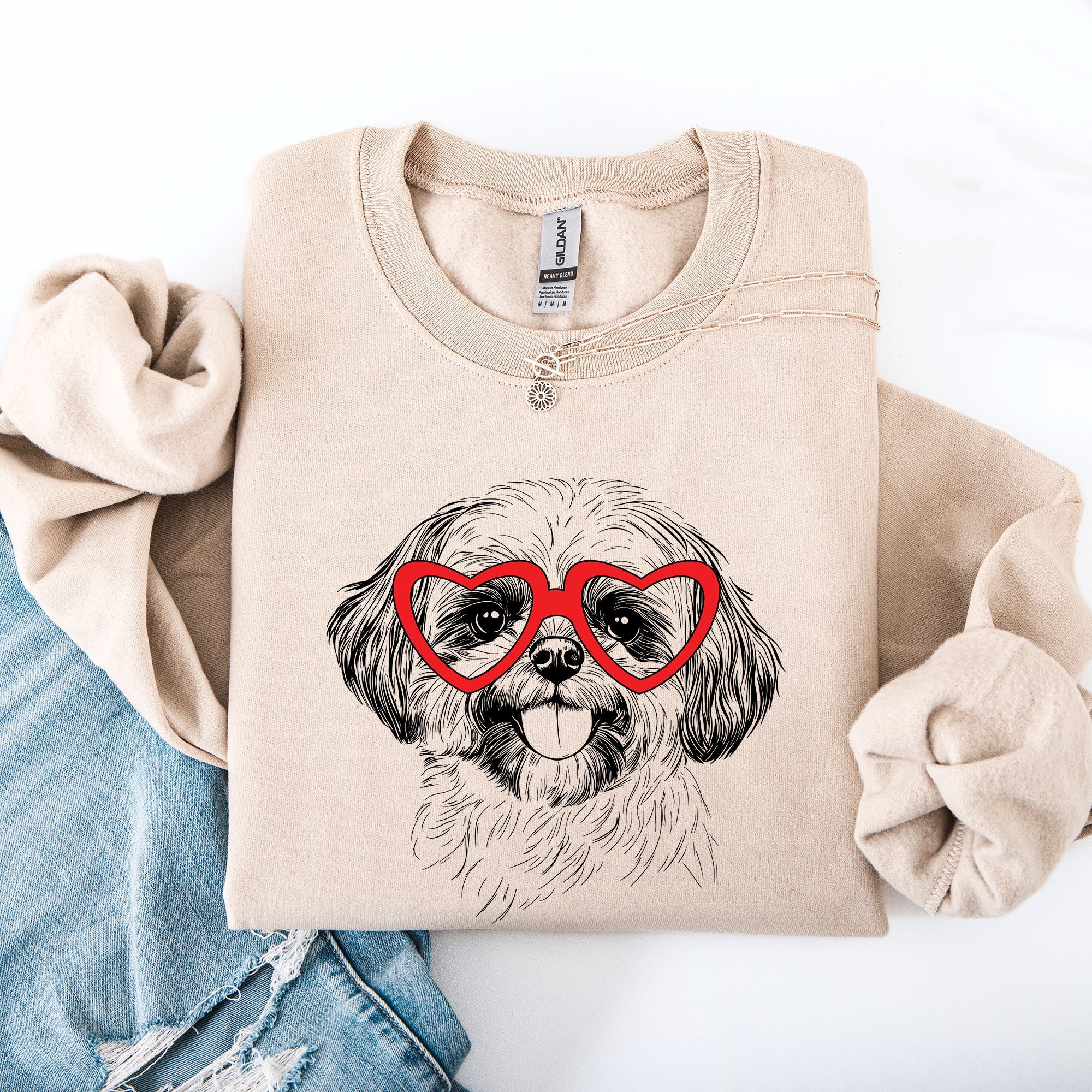 Shih Tzu Valentine's Day Heart Graphic For Dog Lovers Cozy Premium Fleece Sweatshirt