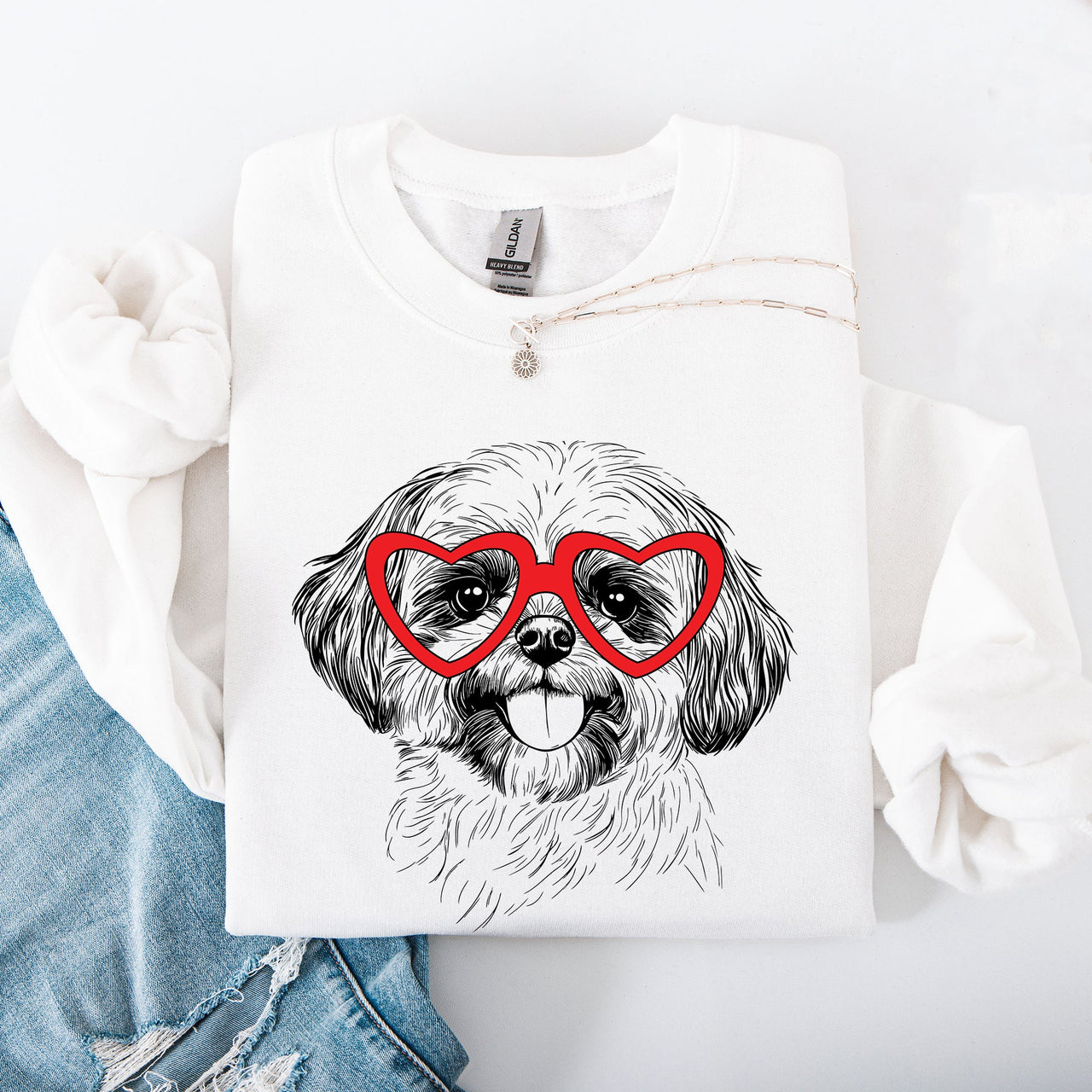 Shih Tzu Valentine's Day Heart Graphic For Dog Lovers Cozy Premium Fleece Sweatshirt