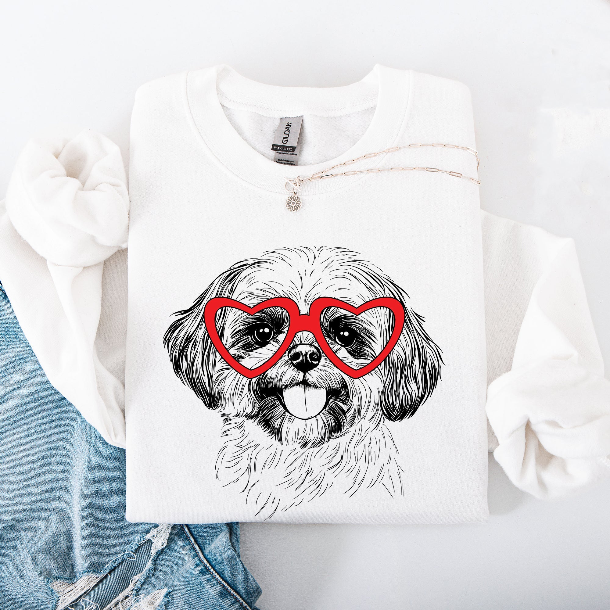 Shih Tzu Valentine's Day Heart Graphic For Dog Lovers Cozy Premium Fleece Sweatshirt