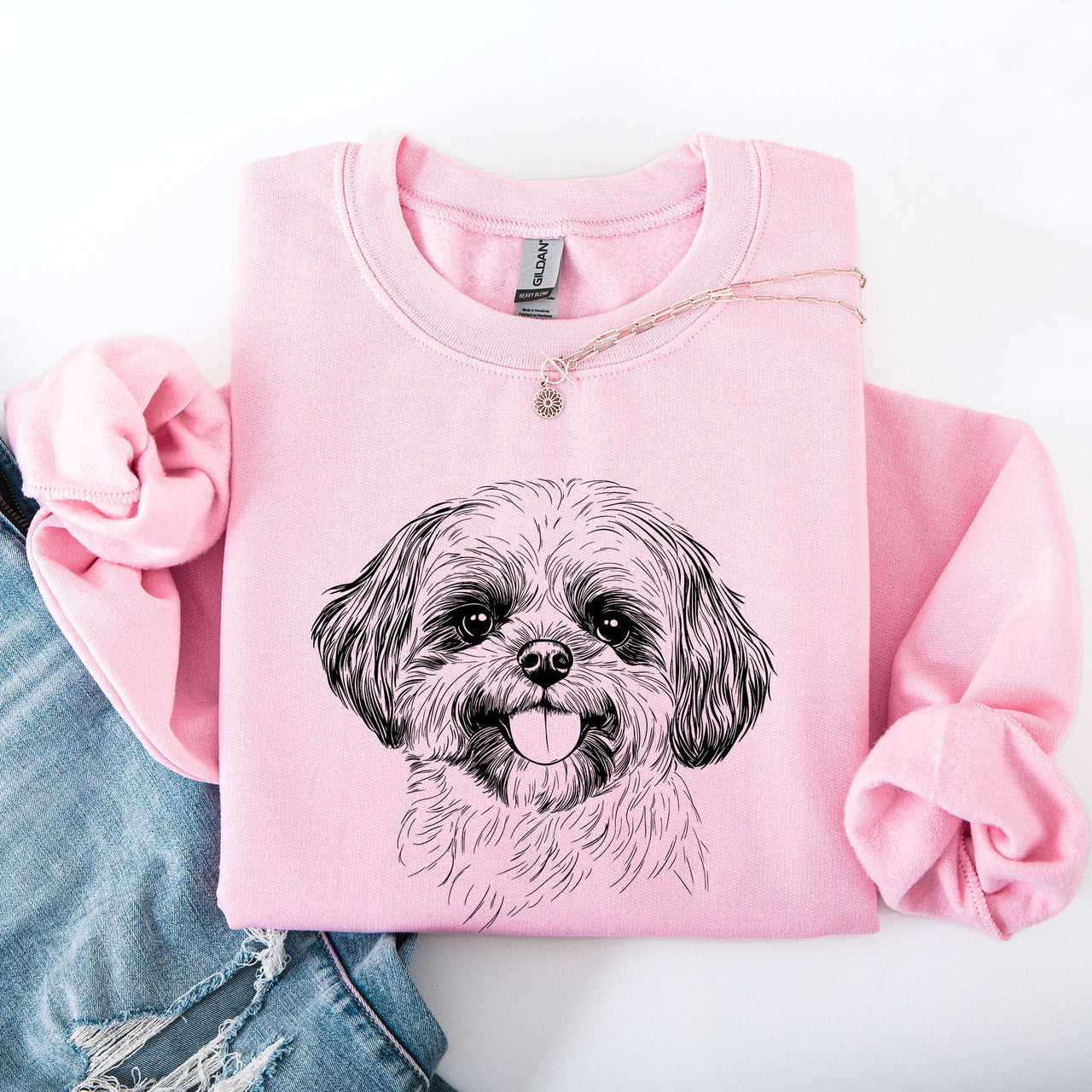 Shih Tzu Lover Pet Breed Portrait Illustration Graphic Art Vintage Inspired Sweatshirt