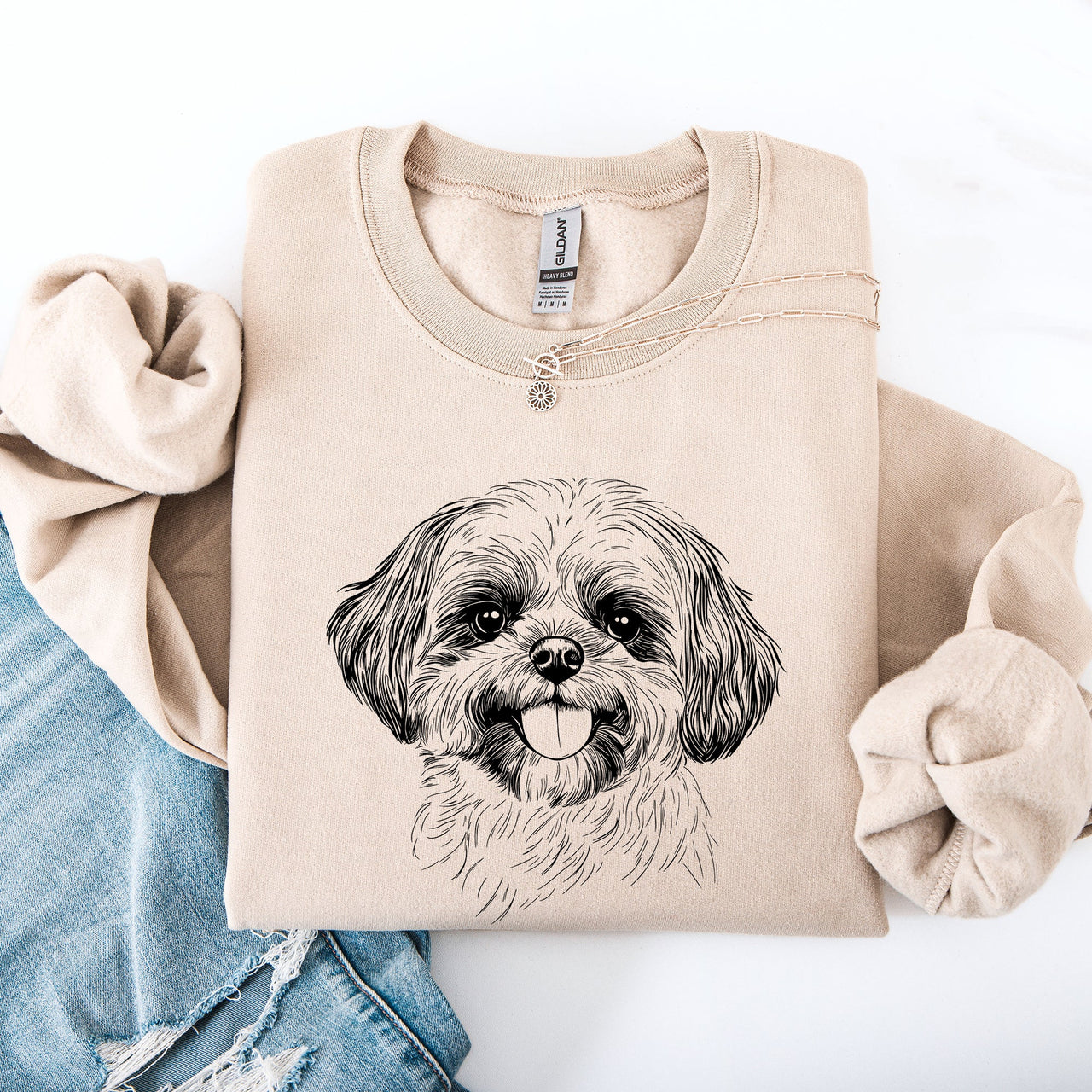 Shih Tzu Lover Pet Breed Portrait Illustration Graphic Art Vintage Inspired Sweatshirt