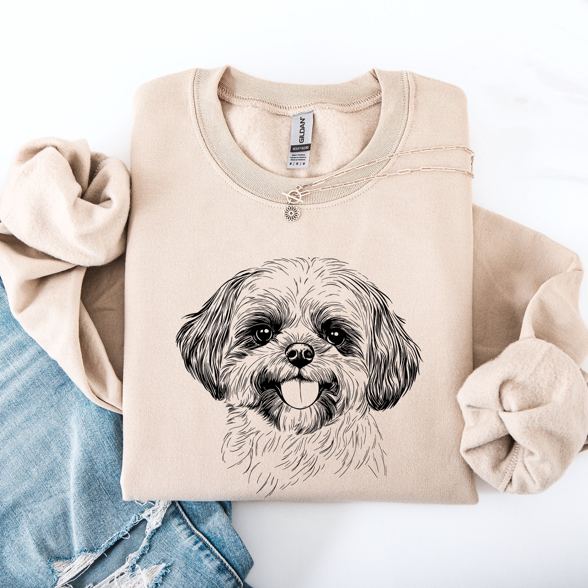 Shih Tzu Lover Pet Breed Portrait Illustration Graphic Art Vintage Inspired Sweatshirt