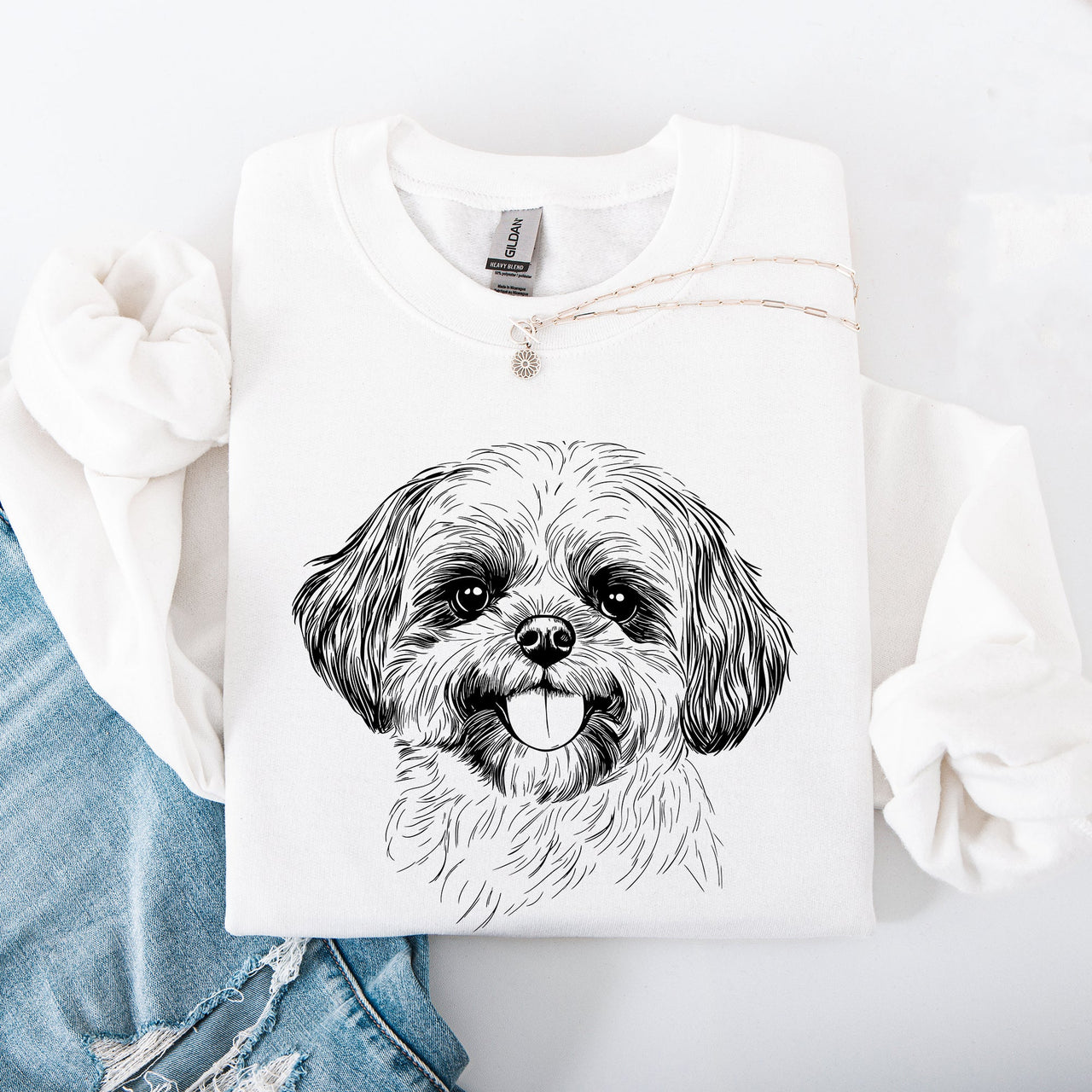 Shih Tzu Lover Pet Breed Portrait Illustration Graphic Art Vintage Inspired Sweatshirt